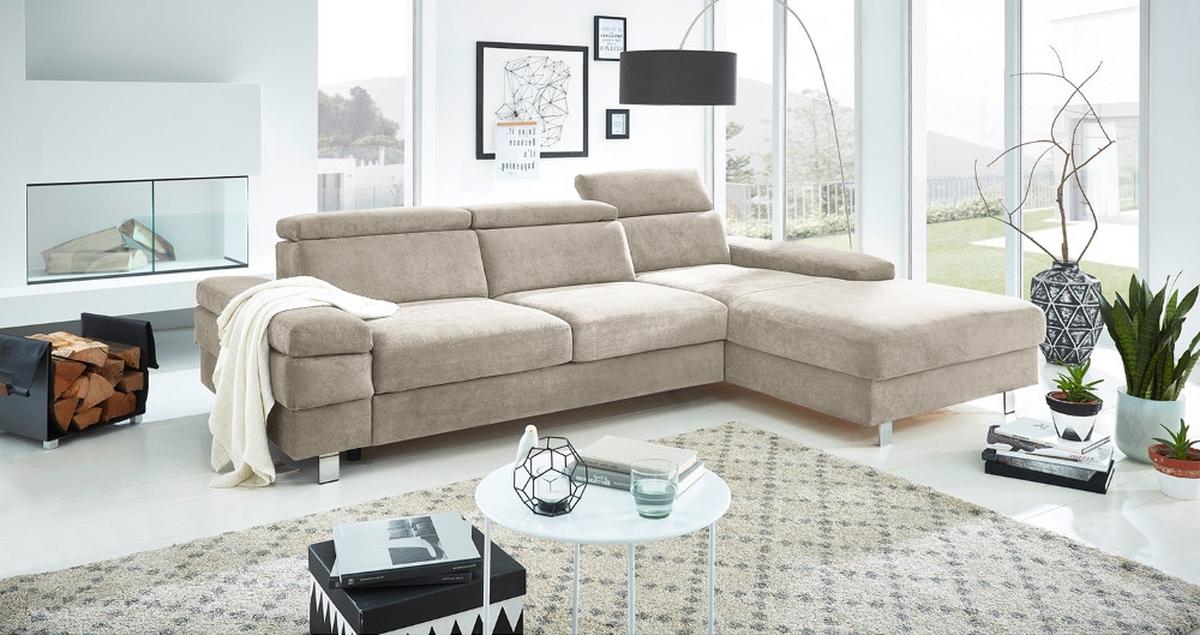 Ecksofa Elvis, Greige S: 259x182 Cm - Greige/Silberfarben, KONVENTIONELL, Textil (259/182cm) - Trendmanufaktur