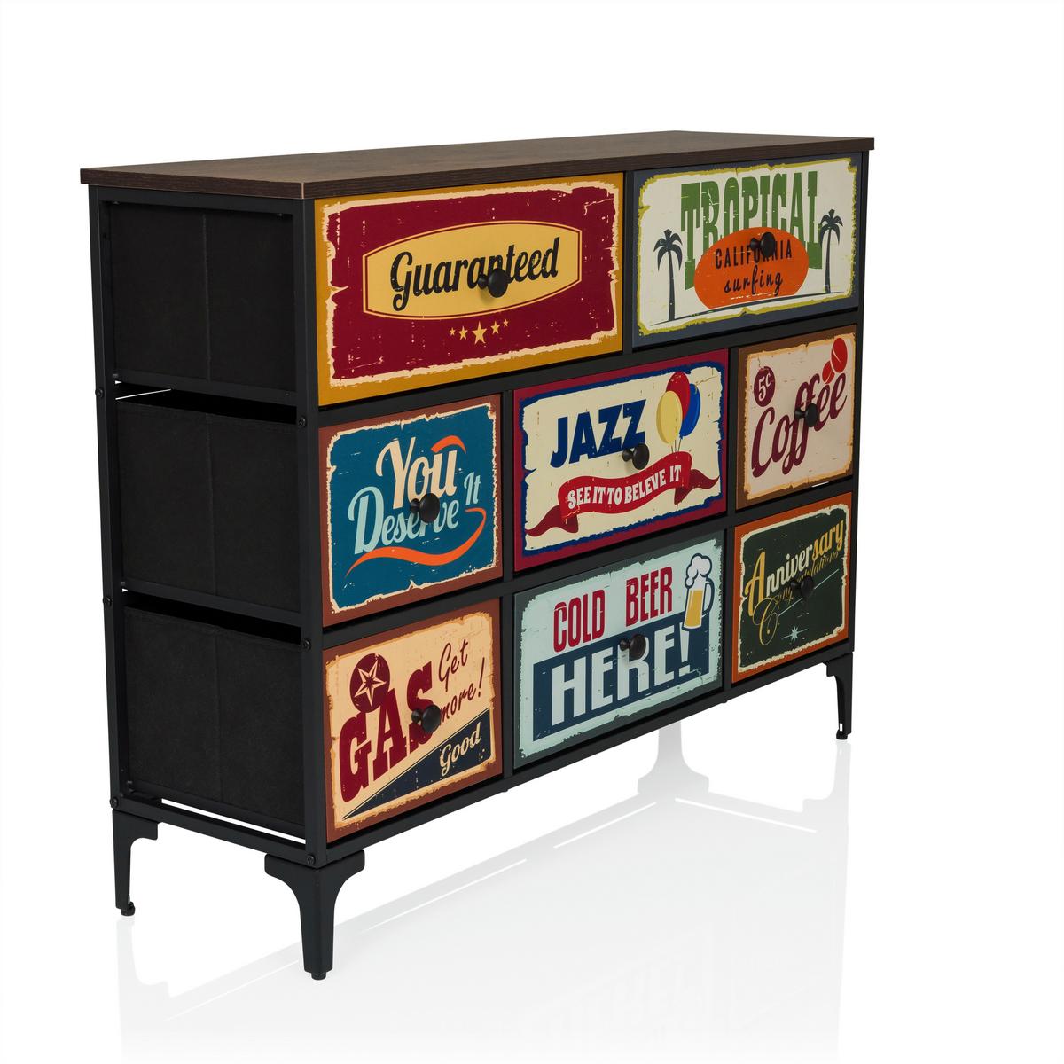 Kommode Ameriko Multicolor B: 102,5 Cm - Multicolor/Schwarz, MODERN, Holzwerkstoff/Textil (102,5/77,5/30cm) - MID.YOU