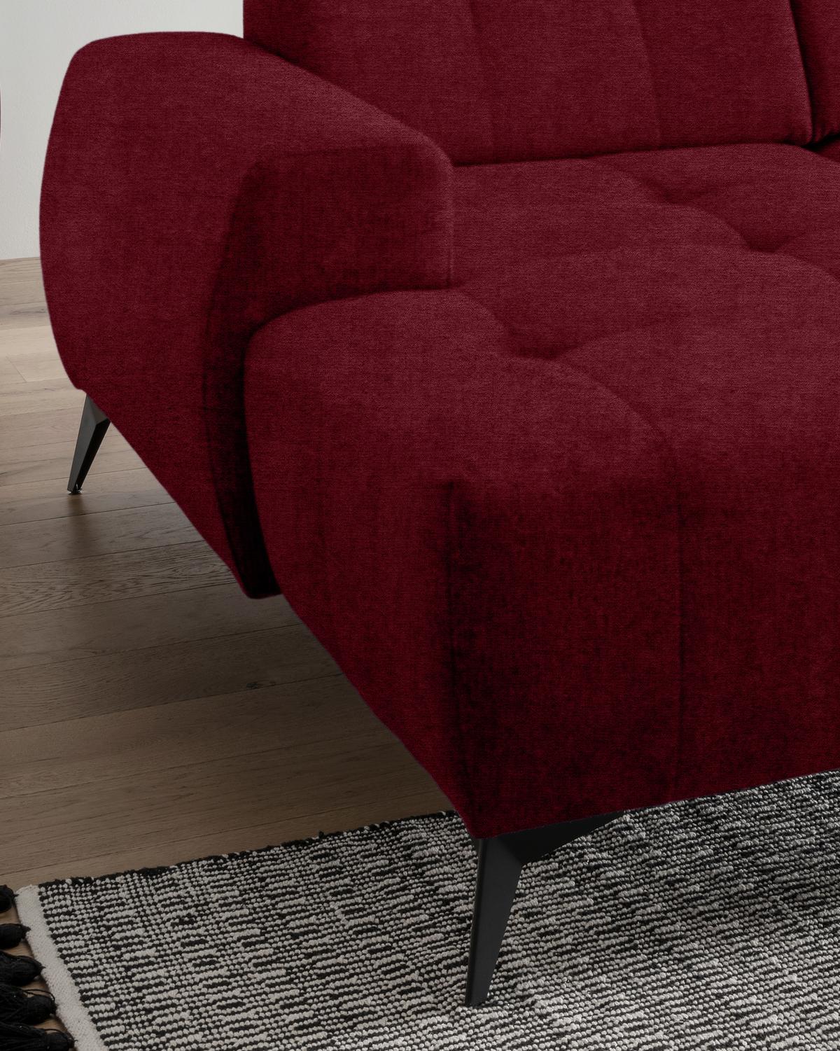 Ecksofa, Sitzvorzug Elektrisch Sano, Bordeaux, 180x337x200 cm - Bordeaux/Schwarz, MODERN, Textil (180/337/200cm) - Livetastic