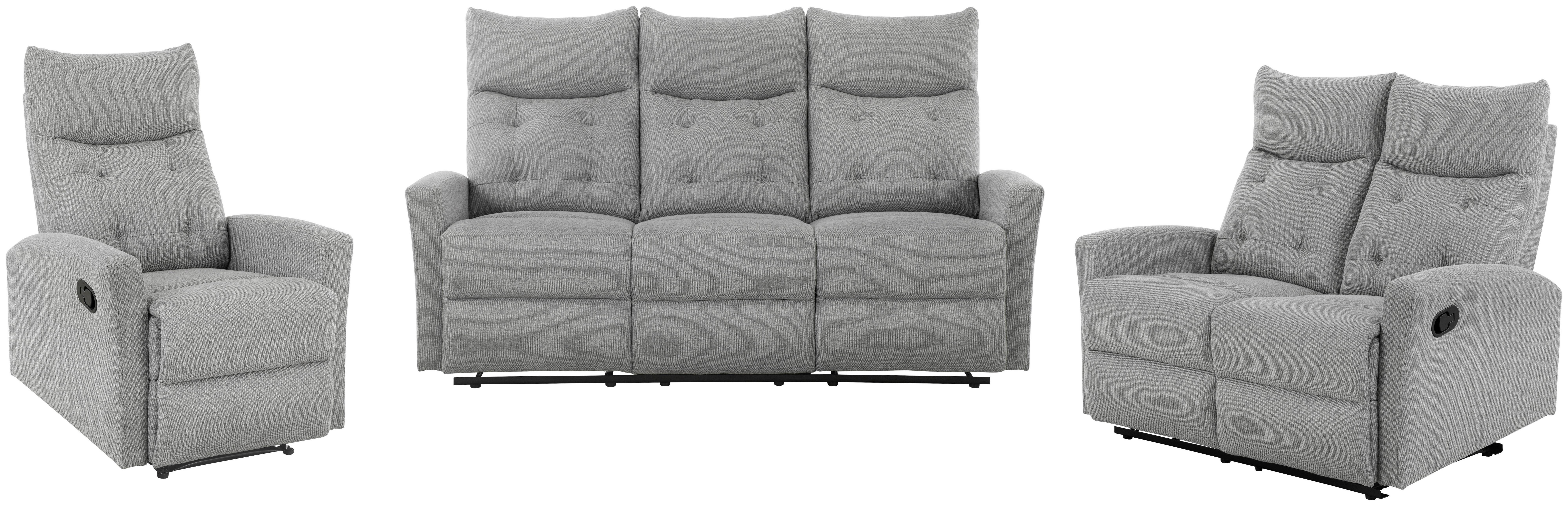 Sitzgarnitur 3-Tlg. Nuvia mit Relaxfunktion Grau - Schwarz/Grau, Design, Textil - Livetastic