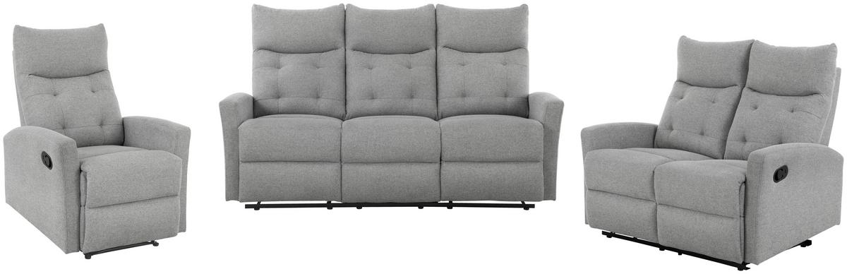 Sitzgarnitur 3-tlg. Nuvia Mit Relaxfunktion Grau - Schwarz/Grau, Design, Textil - Livetastic