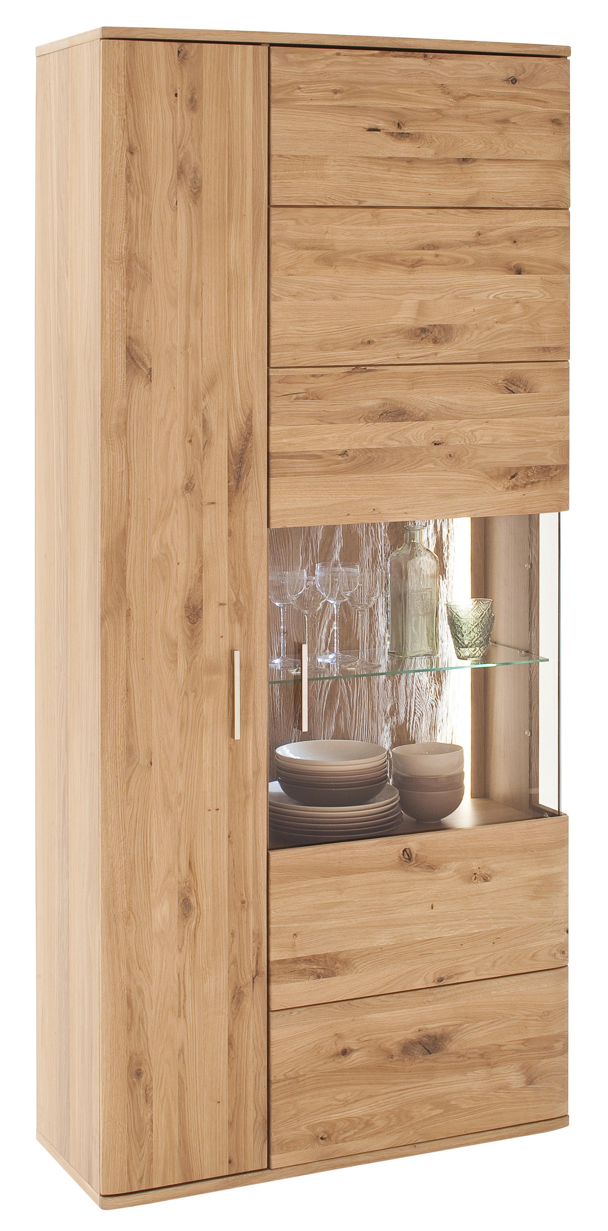 Vitrine Santori B: 90 Cm Teilmassiv Eichefarben - Eichefarben/Schwarz, Design, Glas/Holz (90/208/37cm) - Livetastic