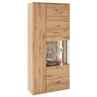 Vitrine Santori B: 90 Cm Teilmassiv Eichefarben - Eichefarben/Schwarz, Design, Glas/Holz (90/208/37cm) - Livetastic