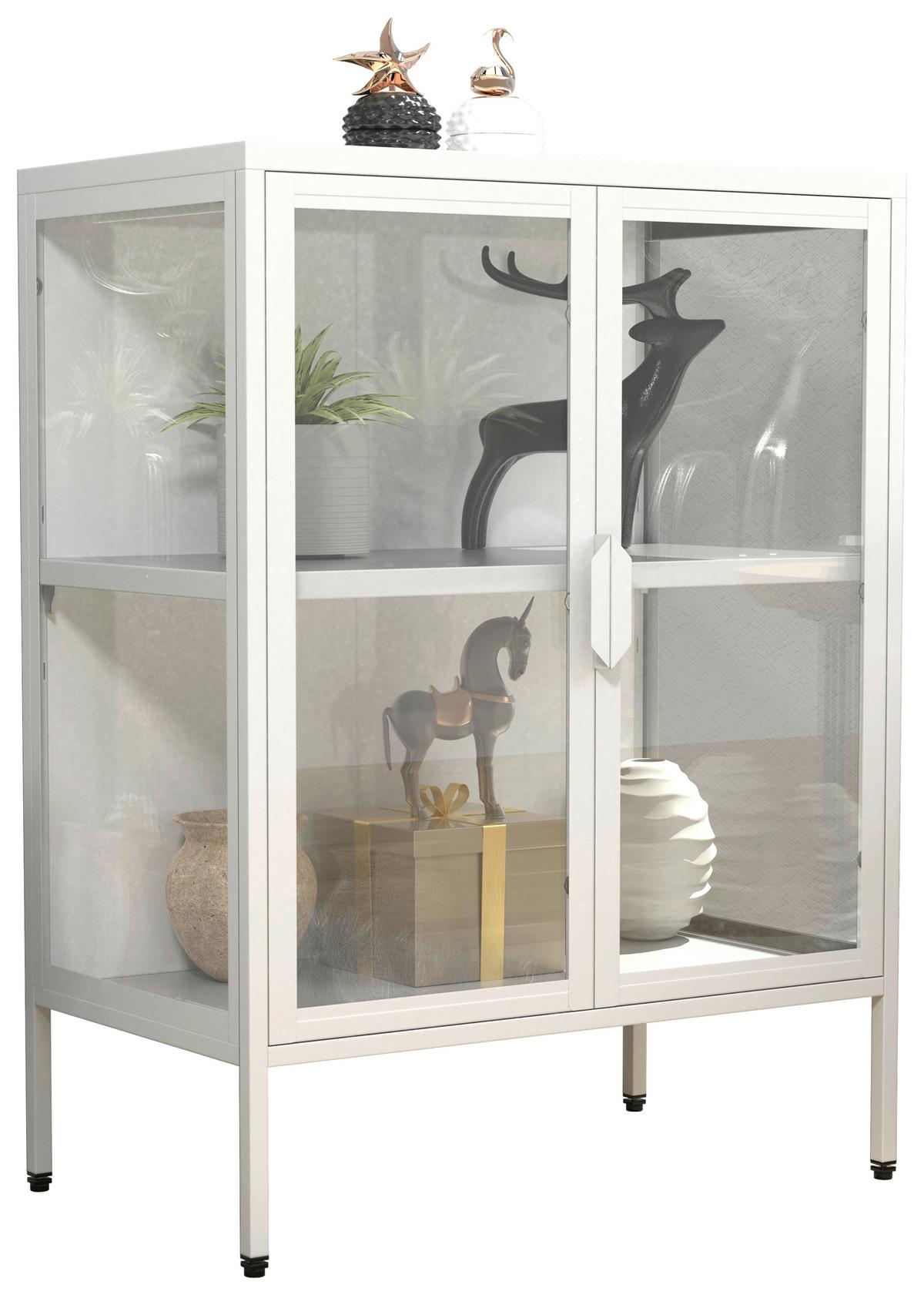 VITRINE Floka Weiß B: 60 cm - Transparent/Weiß, Design, Glas/Metall (60/80/35cm) - MID.YOU