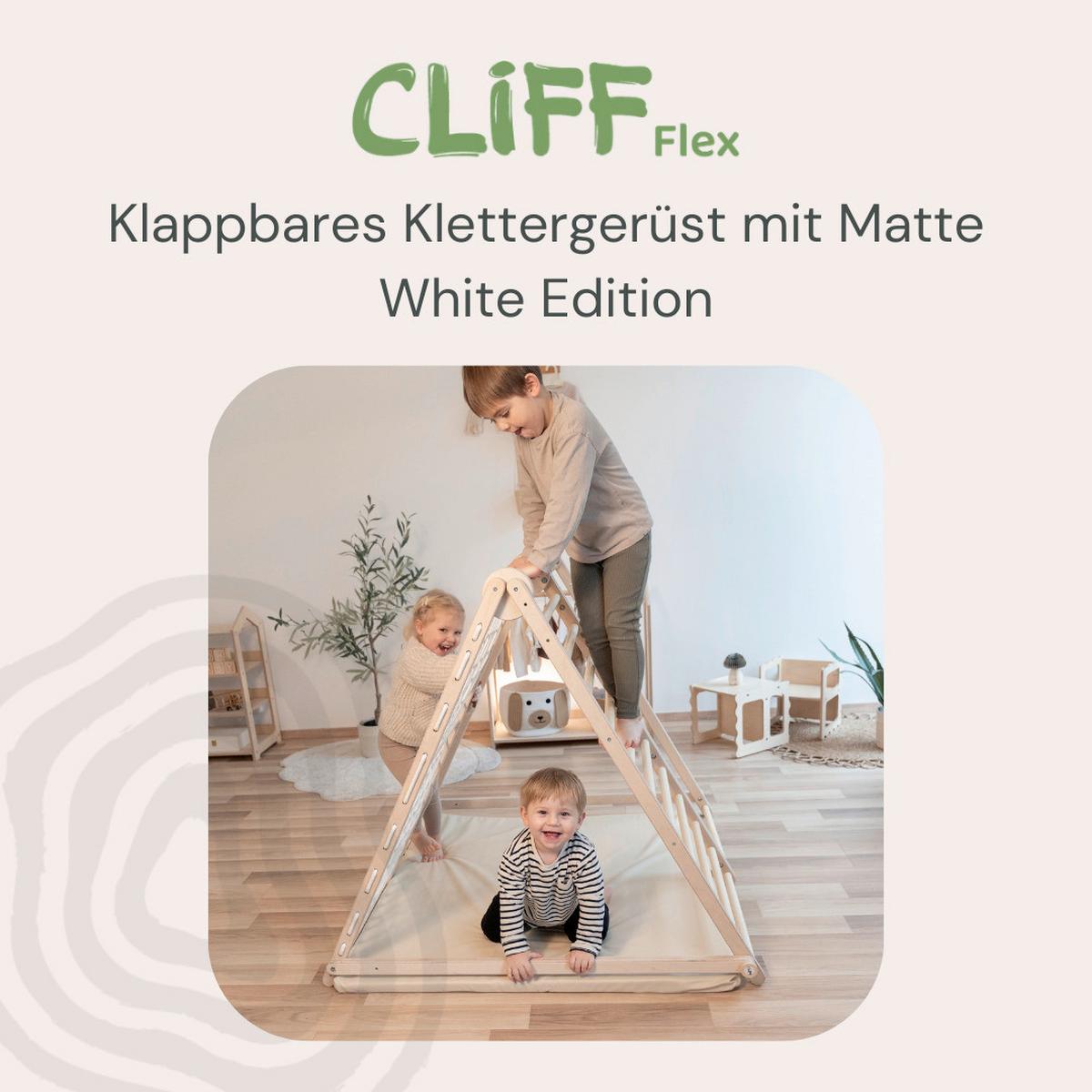 klappbares Klettergerüst mit Sicherheitsmatte - Multicolor/Weiß, Basics, Holz (105/110/100cm) - CLIFF