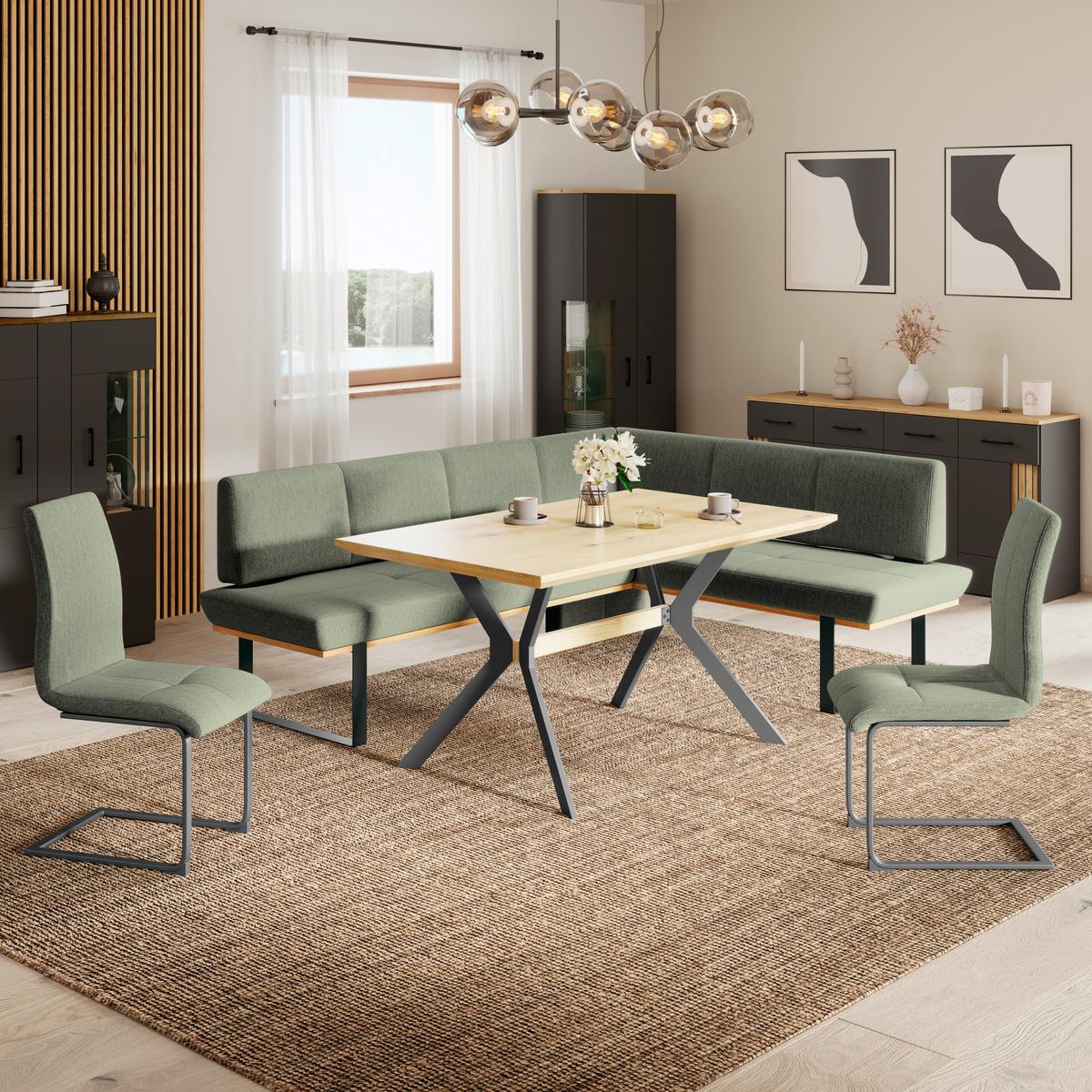Eckbank Tristan Webstoff grün, S:225x175cm - Schwarz/Grün, MODERN, Holz/Textil (225/175cm) - James Wood