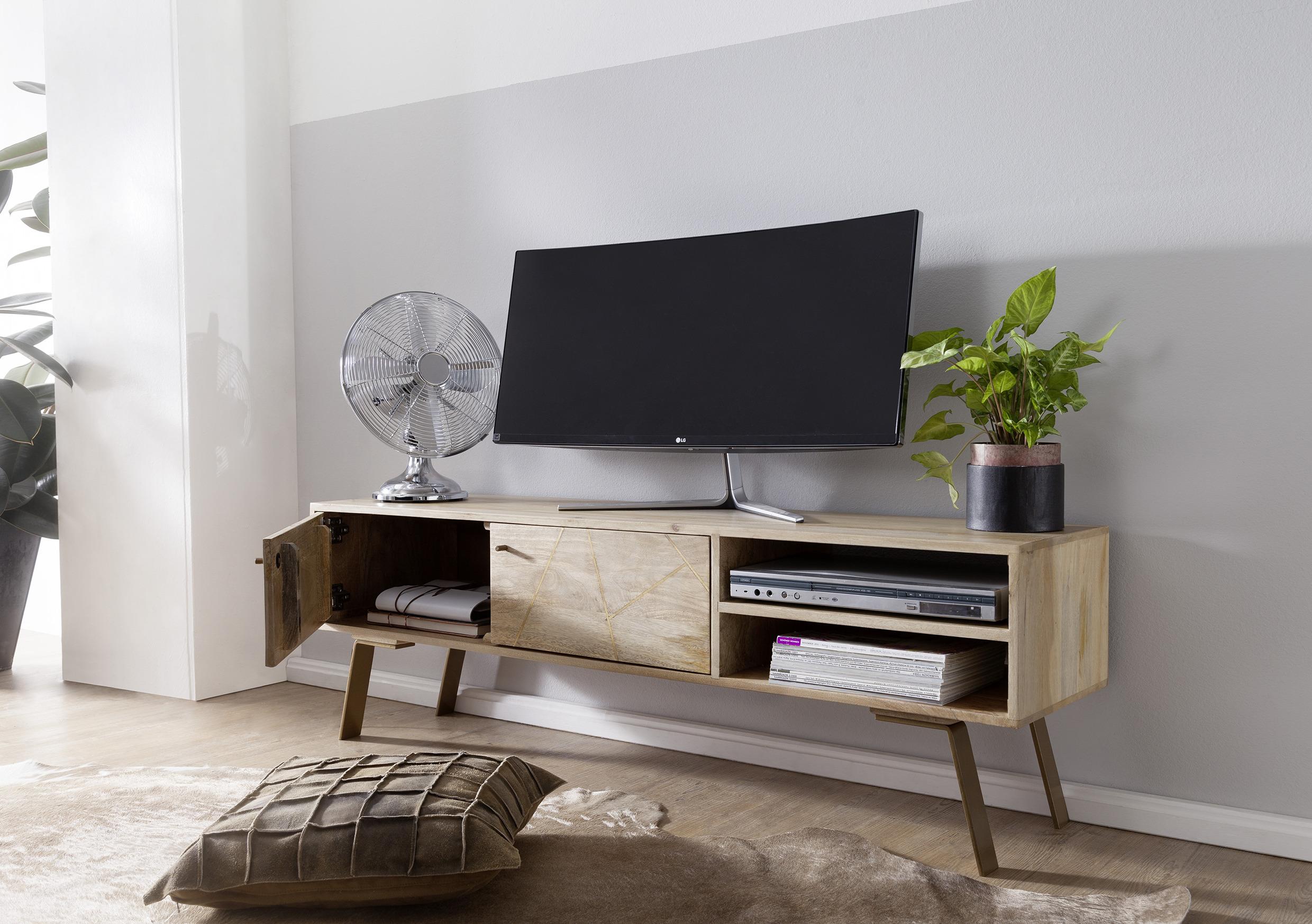 Lowboard Sikar B: 145 Cm Mangoholz Massiv - Goldfarben/Braun, Design, Holz (145/47/35cm) - MID.YOU