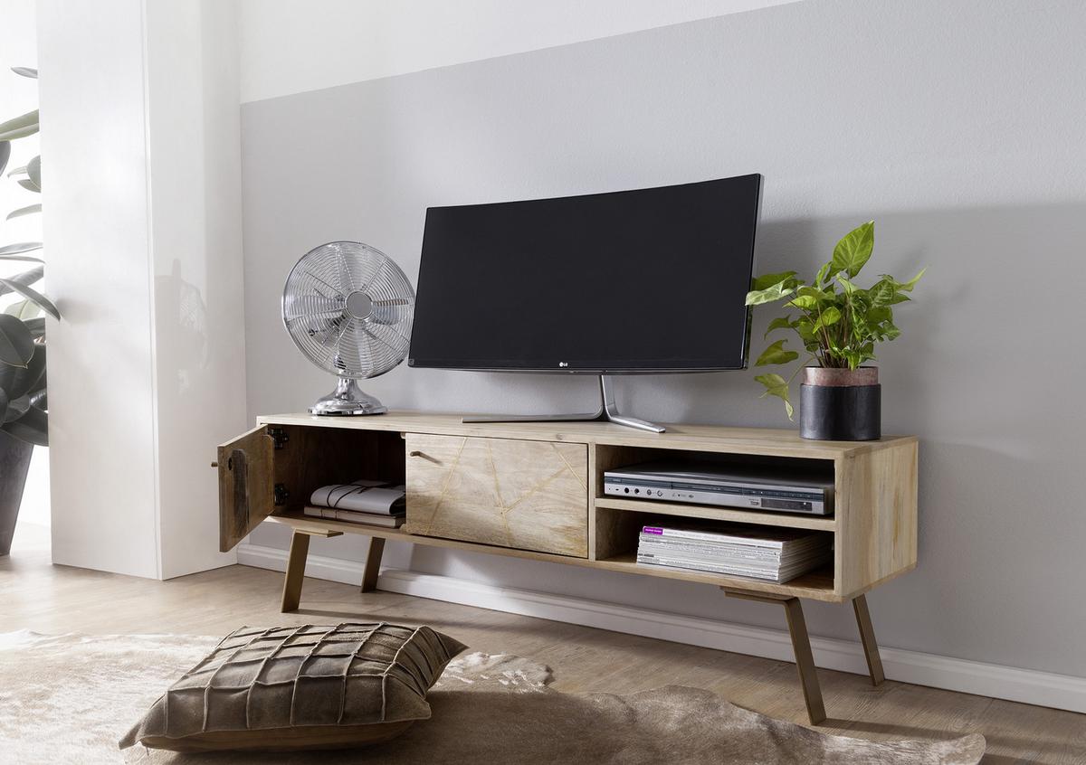 Nízka komoda pod TV Sikar š:145cm masív - hnedá/zlatá, Design, kov/drevo (145/47/35cm) - MID.YOU