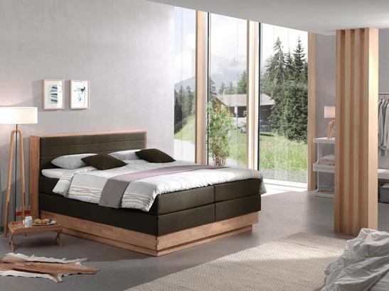 Boxspringbett mit gepolstertem Kopfteil, Topper und Bettkasten Boxspringbett Moneta in Braun