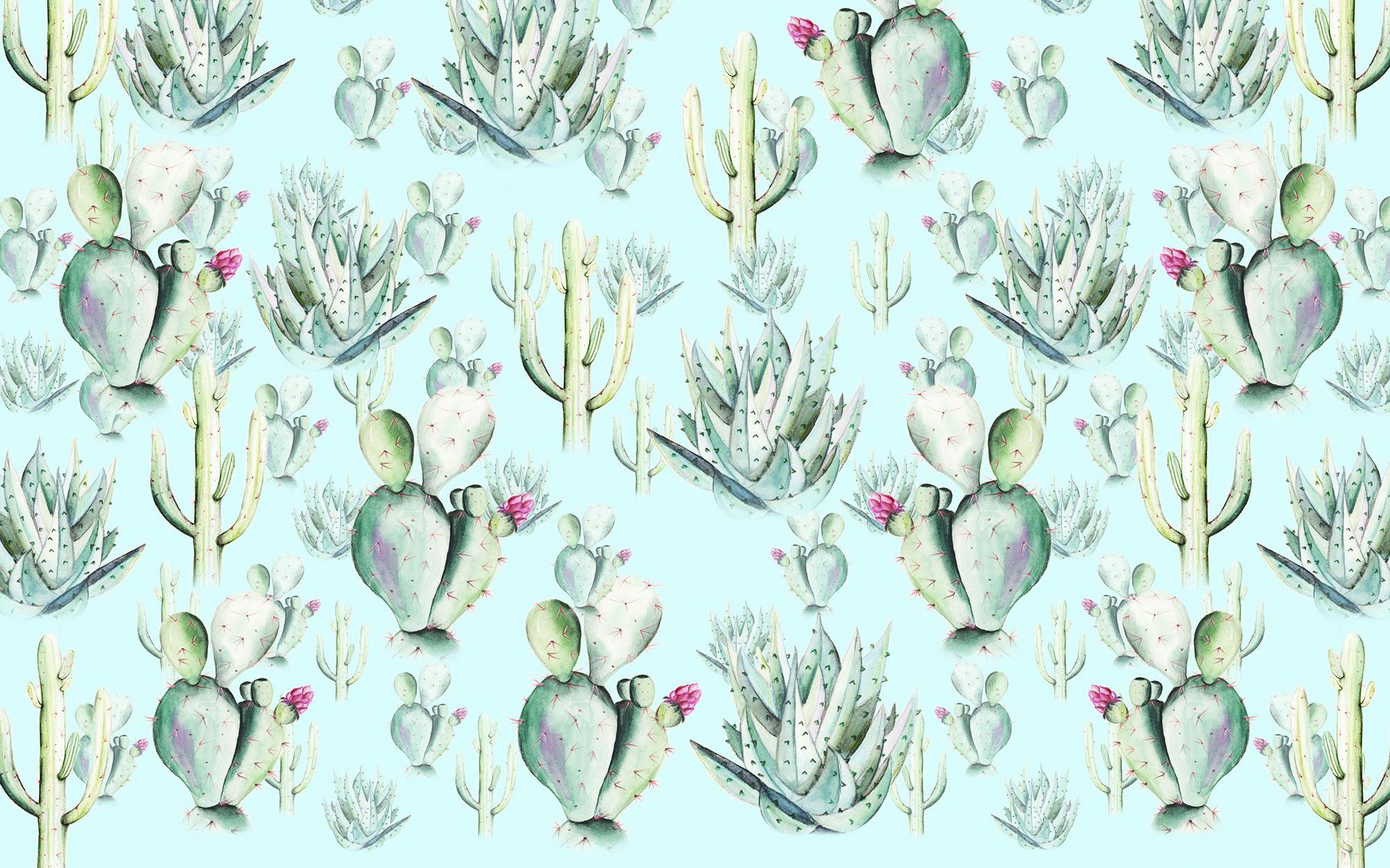 Vliestapete Cactus Grey - Blau/Grün, Basics (400/250cm) - Komar