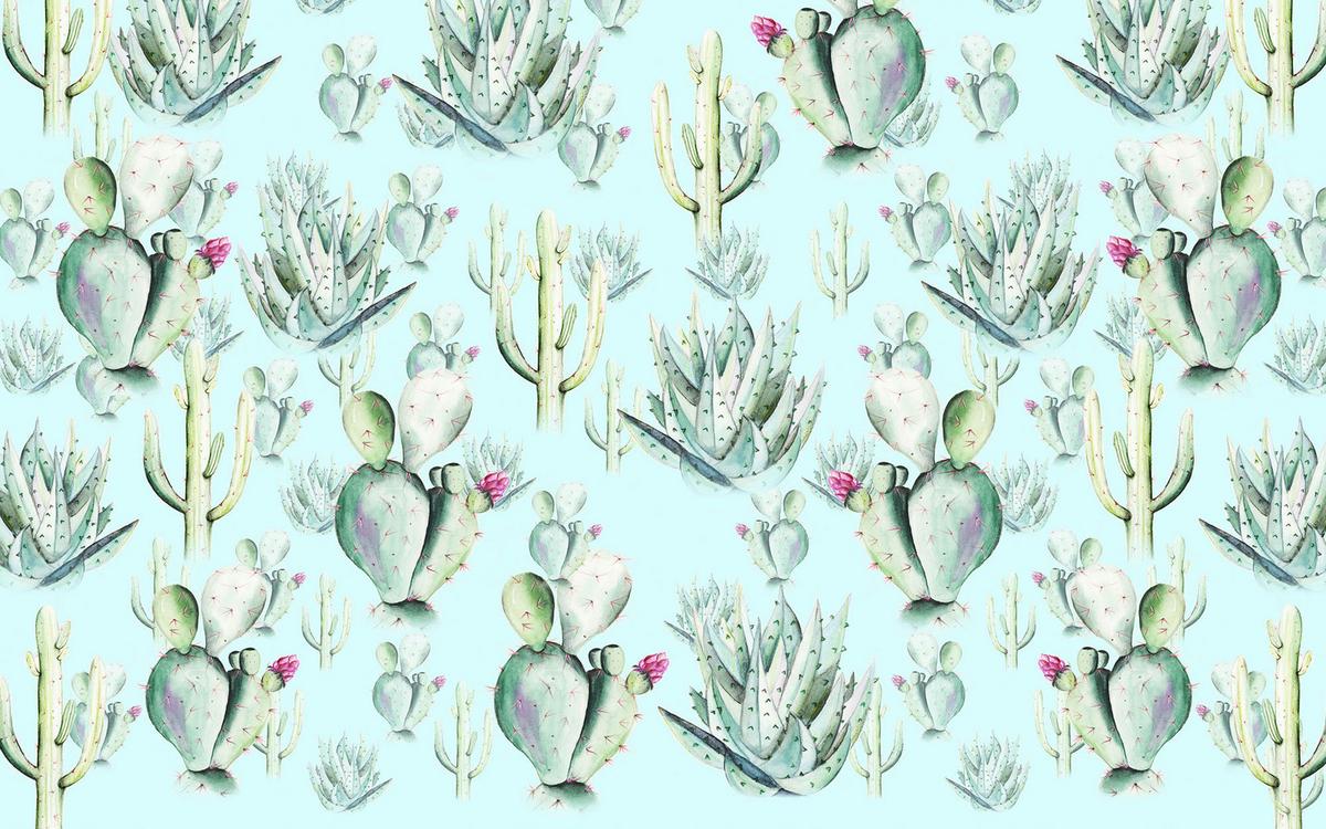 Vliestapete Cactus Grey - Blau/Grün, Basics (400/250cm) - Komar