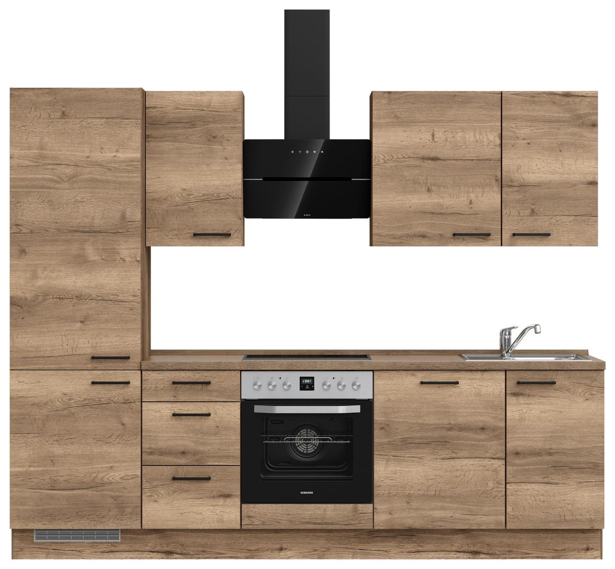 Kuchynská linka 270 cm, dekor dub Havanna - černá/tmavý dub, Moderní, kov/kompozitní dřevo (270cm) - Nobilia