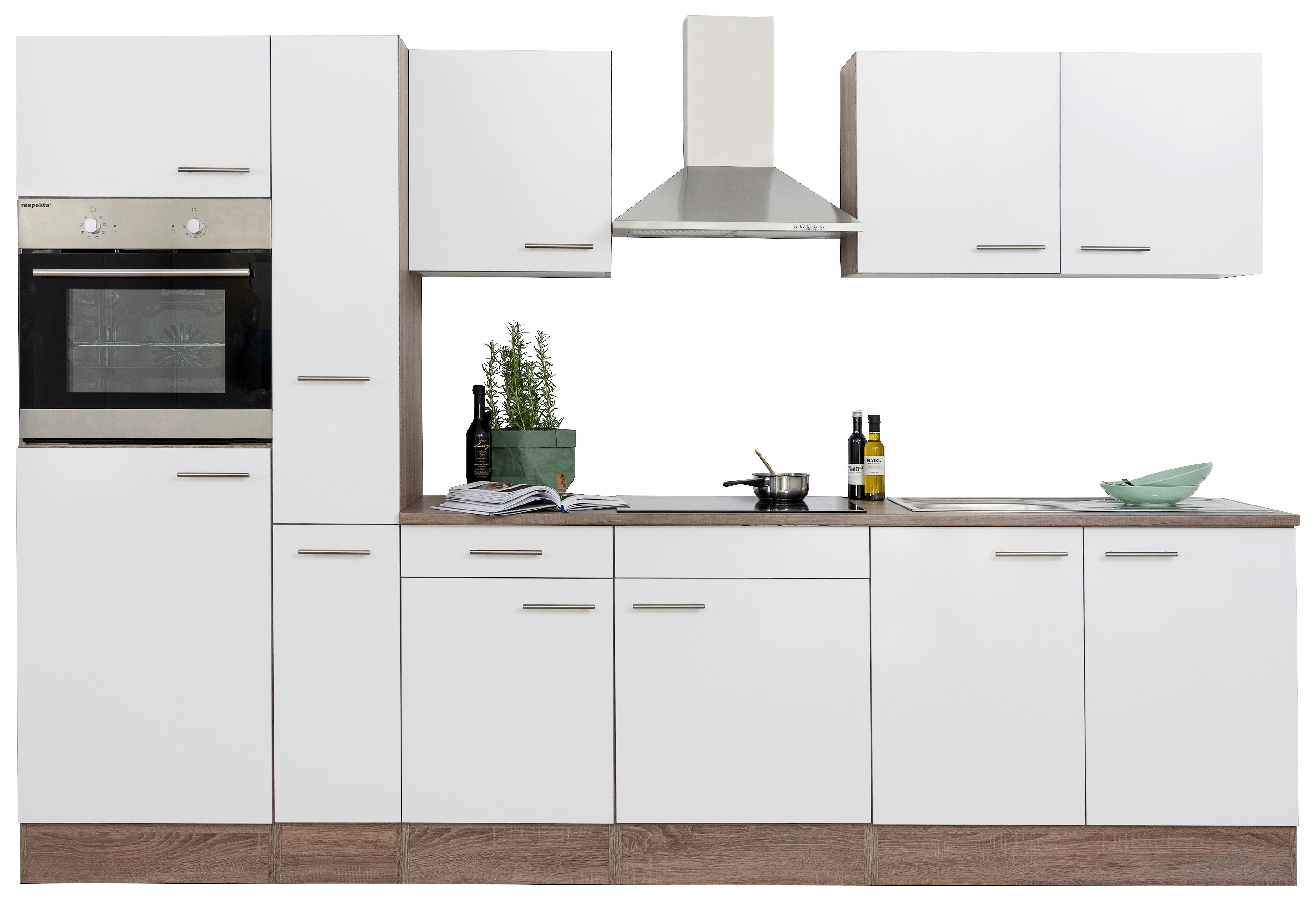 Küchenzeile ohne Geräte B: 300 cm Weiß/Eiche Dekor, Modern - Eichefarben/Weiß, Basics, Holzwerkstoff (300/205/60cm) - Respekta