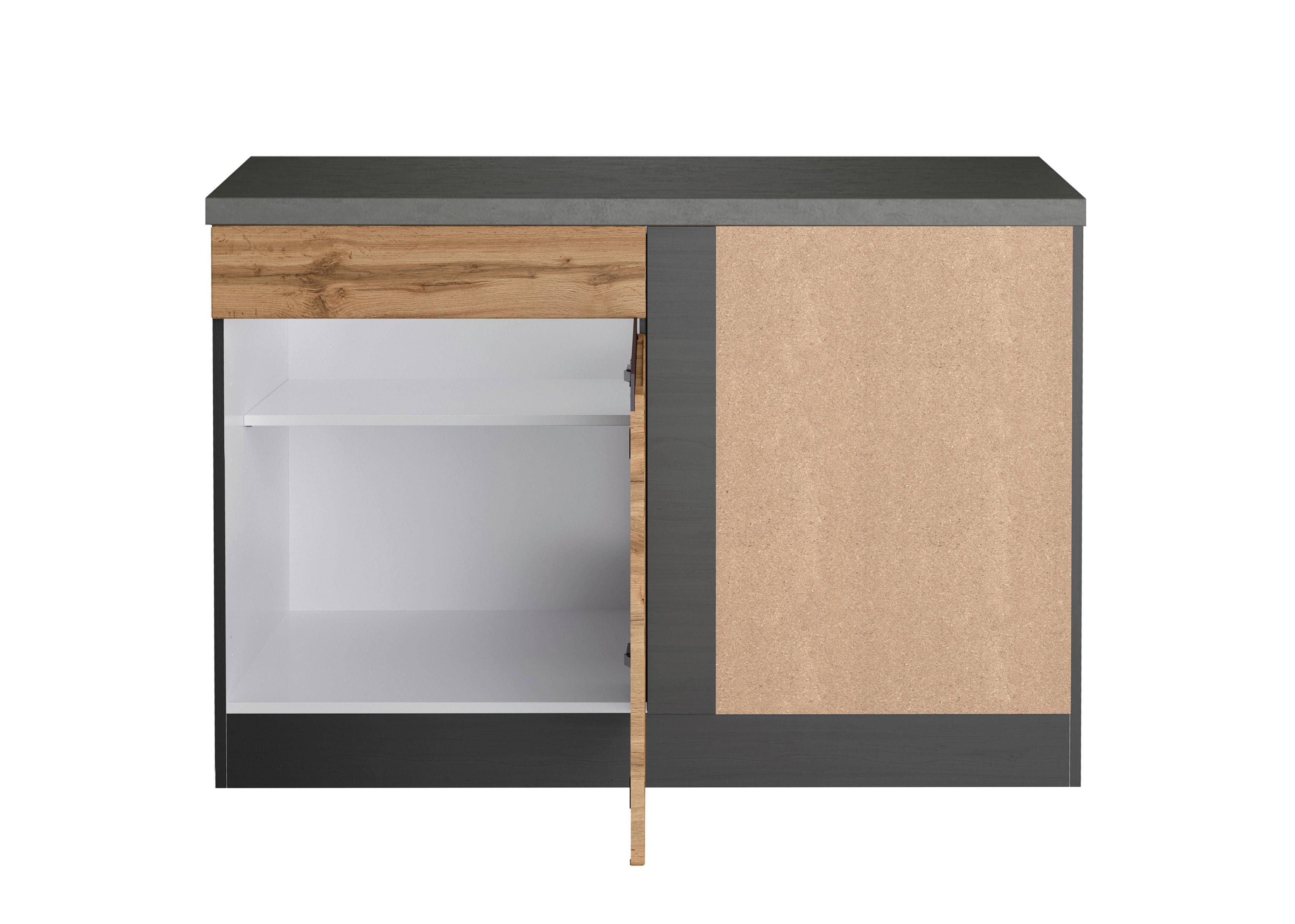Eckunterschrank Turin B: 120cm Graphitfarben/Eiche Dekor - Eiche Wotan/Graphitfarben, Design, Holzwerkstoff (120/86/60cm) - Held