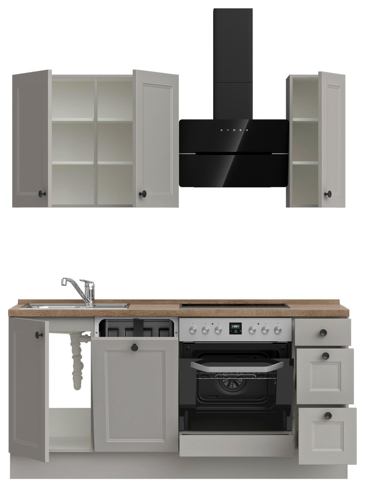 Kuchynská linka 180 cm, kamenná sivá supermatná - čierna/sivá, Modern, kov/kompozitné drevo (180cm) - Nobilia