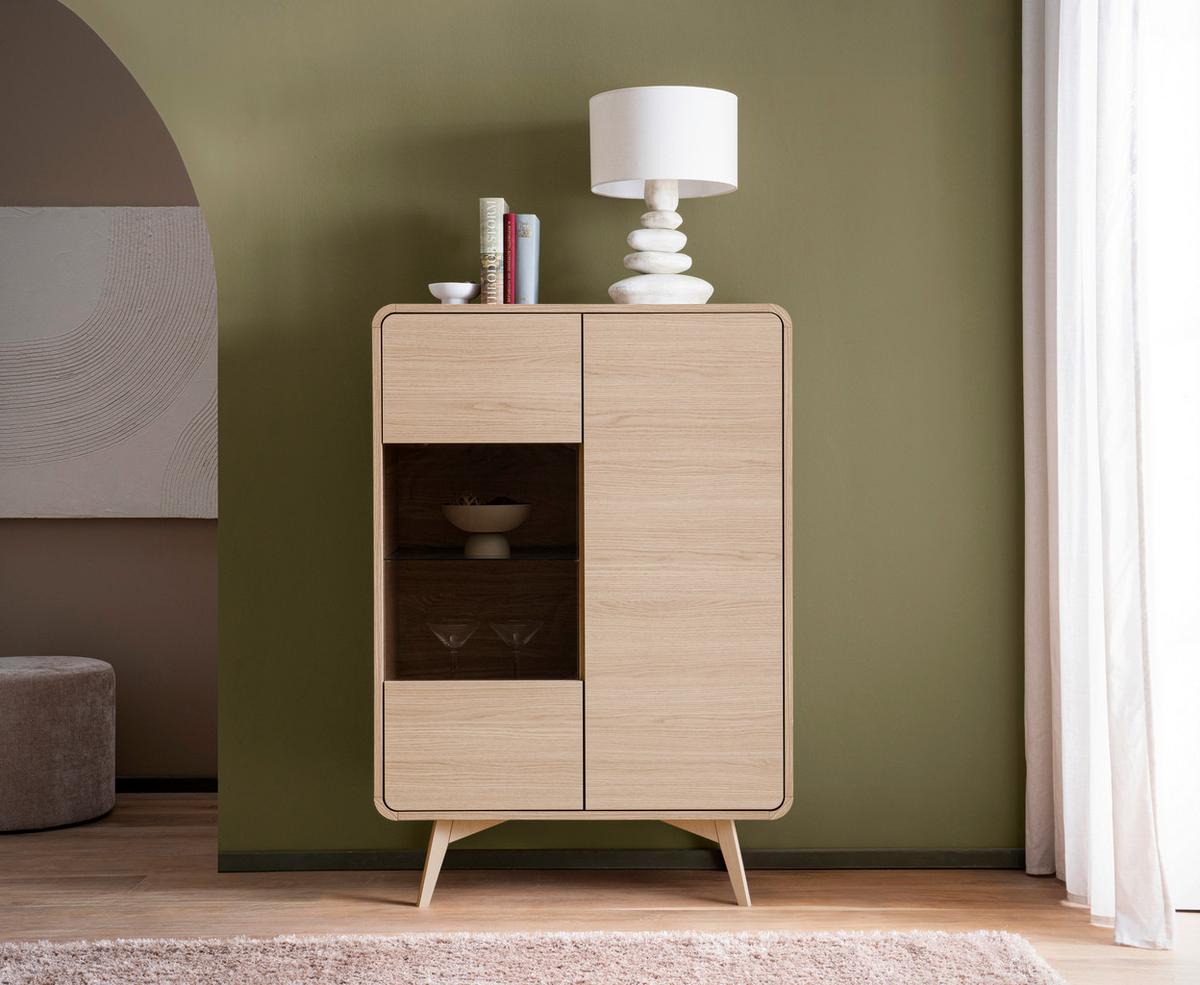 Vitrine Torsby Eichefarben B: 90 Cm - Eichefarben, Design, Glas/Holzwerkstoff (90/130/39cm) - Livetastic