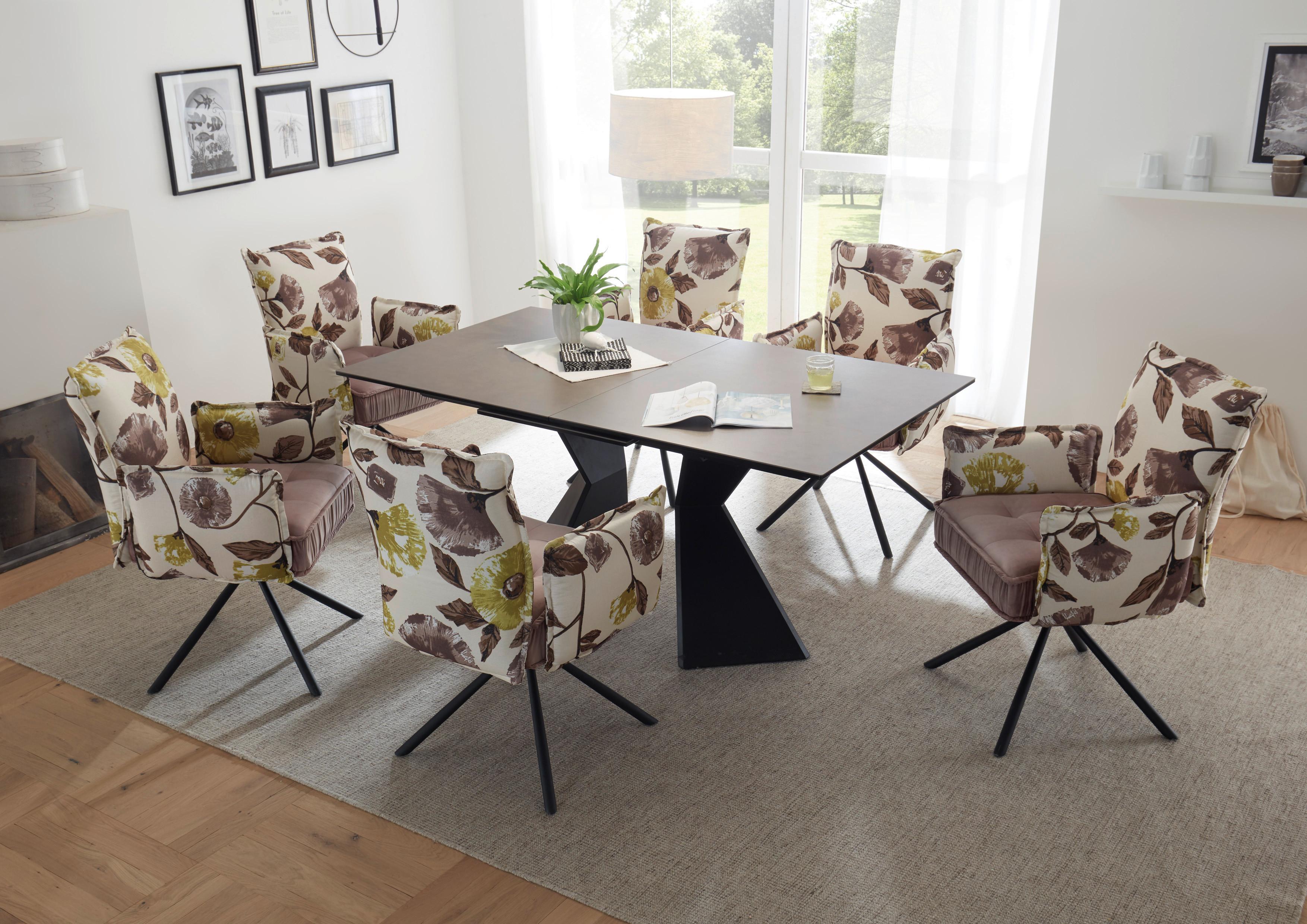 Esstisch Robinson - Taupe/Schwarz, Design, Glas/Holzwerkstoff (160-210/90/76cm) - Livetastic