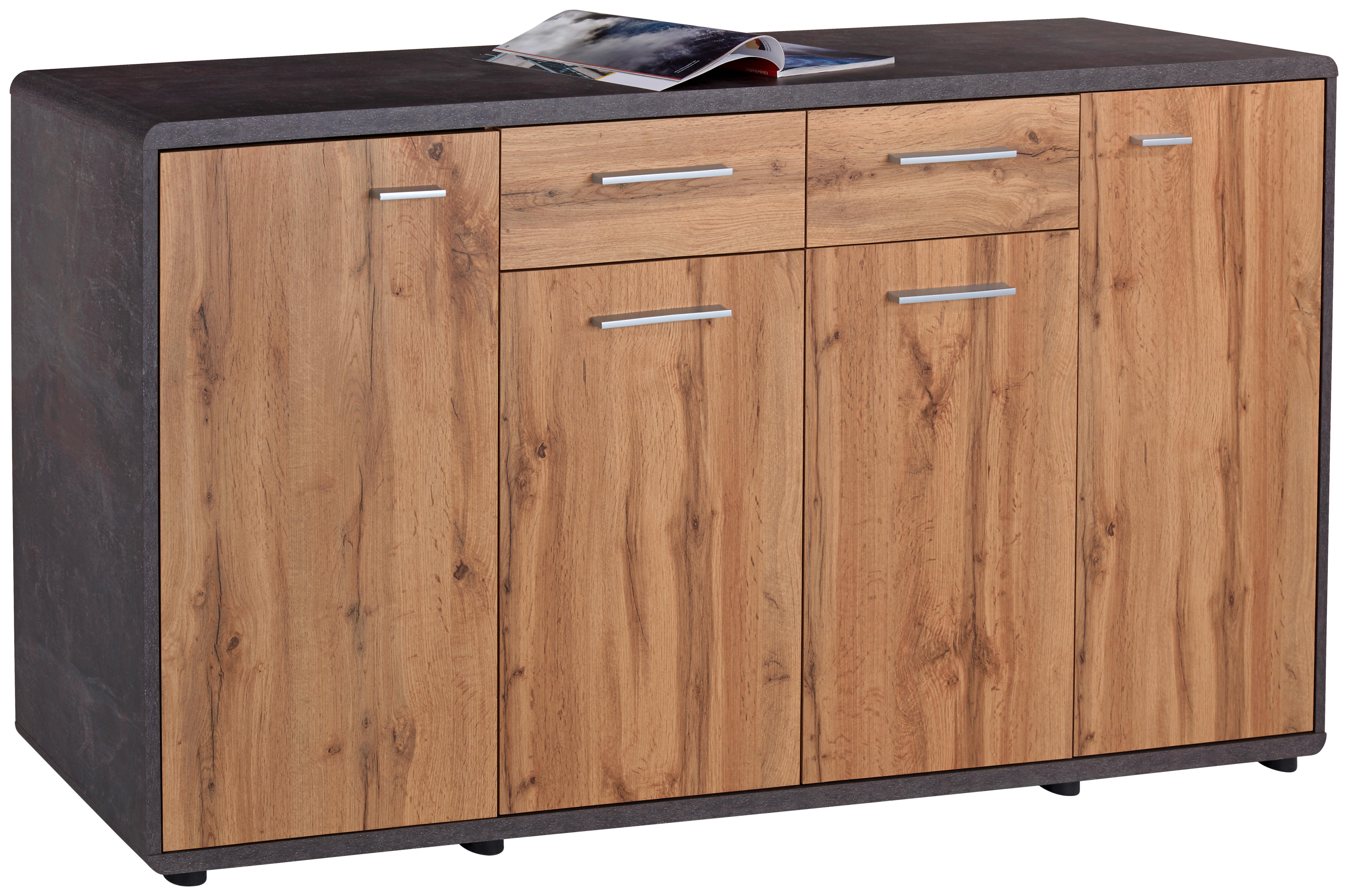 Kommode + Türdämpfer B: 174,4 cm Fontana New, Beton/Eiche - Eichefarben/Dunkelgrau, MODERN, Holzwerkstoff (174,4/87,2/40cm)