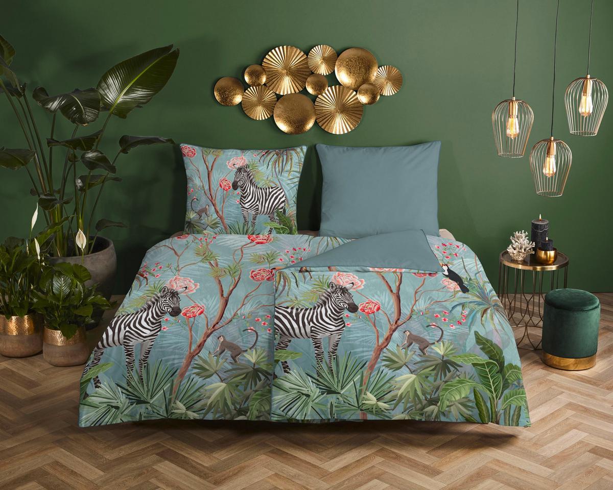 Wendebettwäsche Yasmin Blau Türkis 155x220 cm - Türkis/Blau, Natur, Textil (155/220cm)