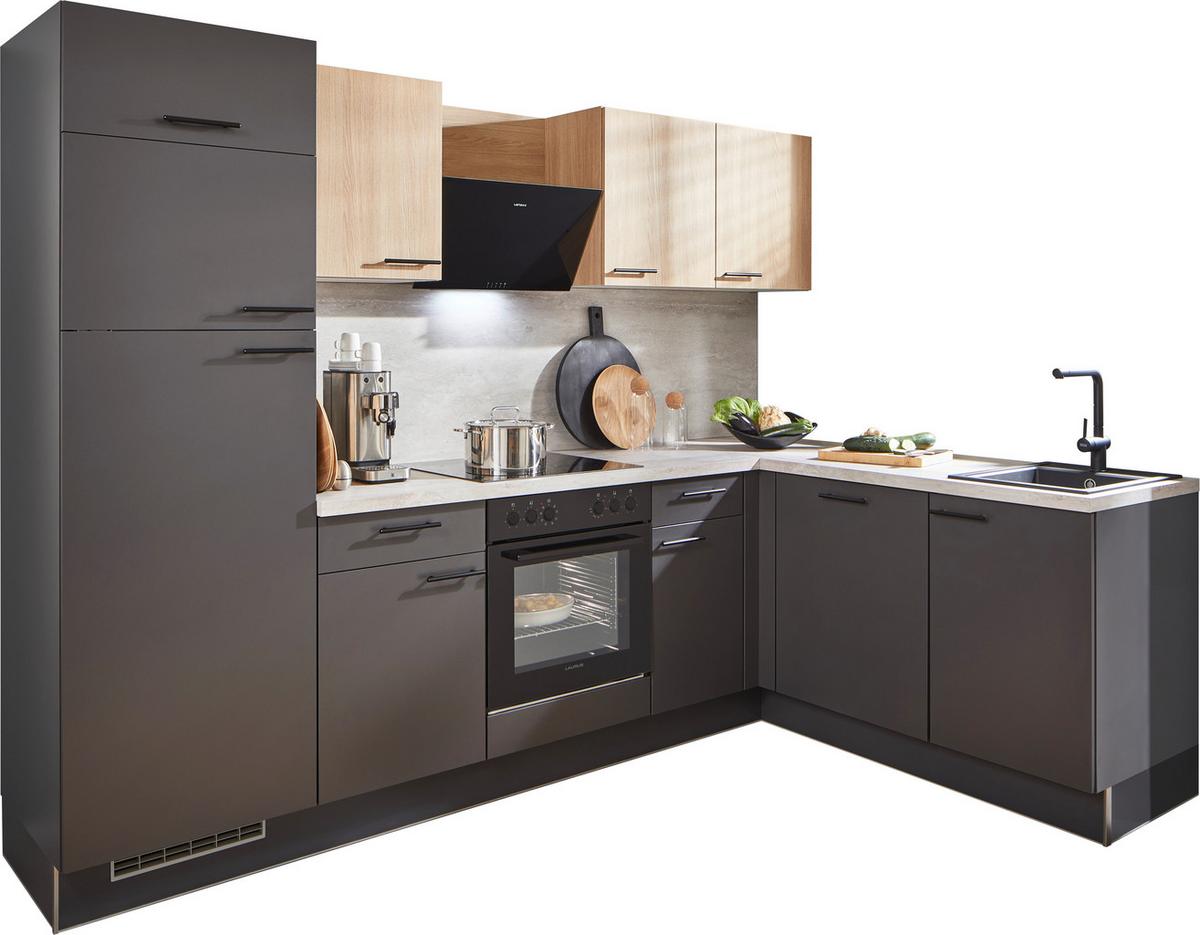 Eckküche Pn80/100 - Beige/Graphitfarben, Trend, Holzwerkstoff (275/175cm) - Pino