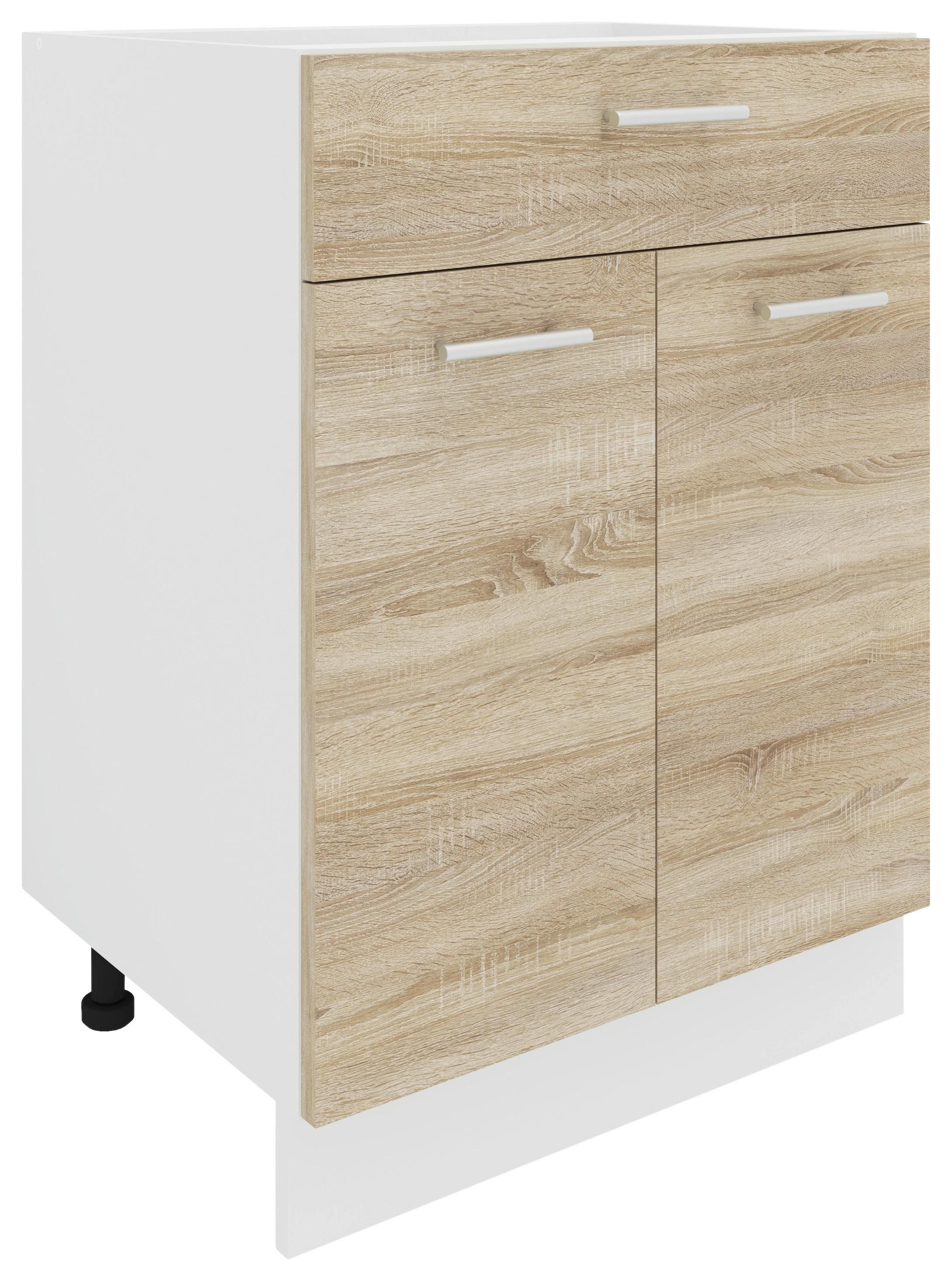 Küchenunterschrank Esilo B: 60 cm Weiß/Eiche Dekor - Weiß/Sonoma Eiche, KONVENTIONELL, Holzwerkstoff (60/82/46cm) - MID.YOU