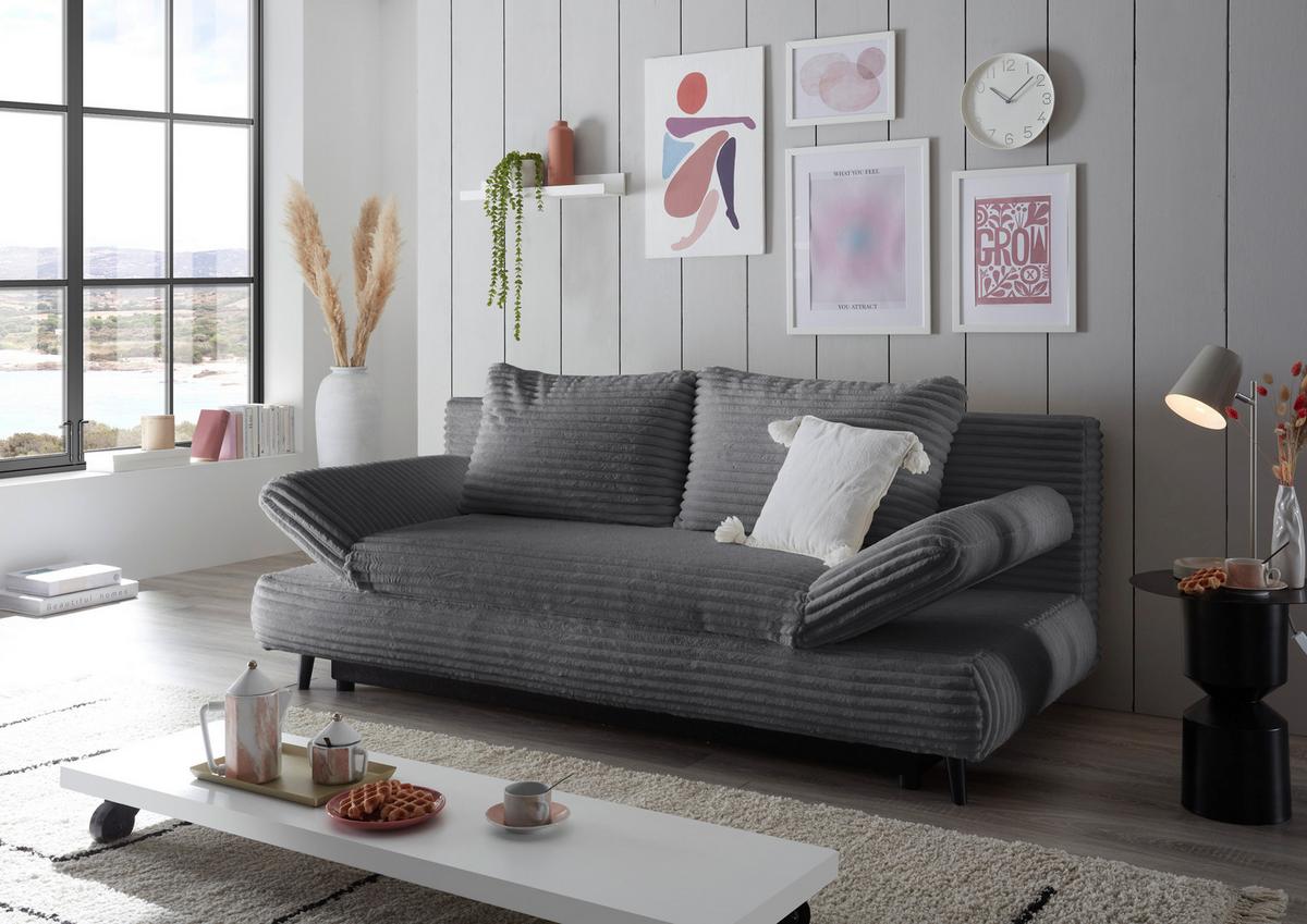 Schlafsofa Sunny Anthrazit B: 212 Cm - Anthrazit/Schwarz, KONVENTIONELL, Textil (212/88/101cm) - MID.YOU