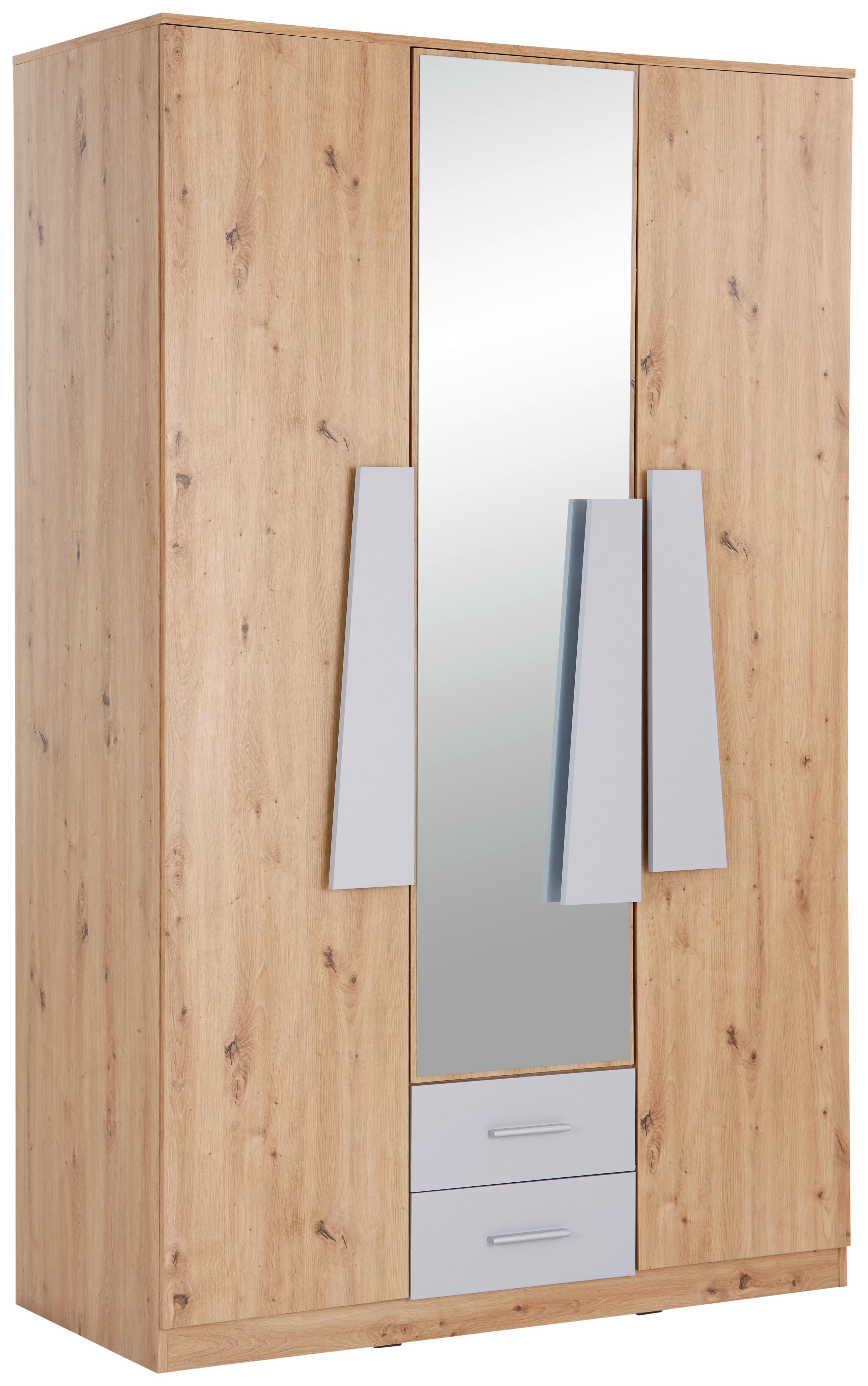 Kleiderschrank mit Spiegel + Laden 134 cm Eiche Dekor - Eiche Artisan/Grau, MODERN, Holzwerkstoff (134,1/216,3/59,9cm)