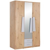 Kleiderschrank mit Spiegel + Laden 134 cm Eiche Dekor - Eiche Artisan/Grau, MODERN, Holzwerkstoff (134,1/216,3/59,9cm)