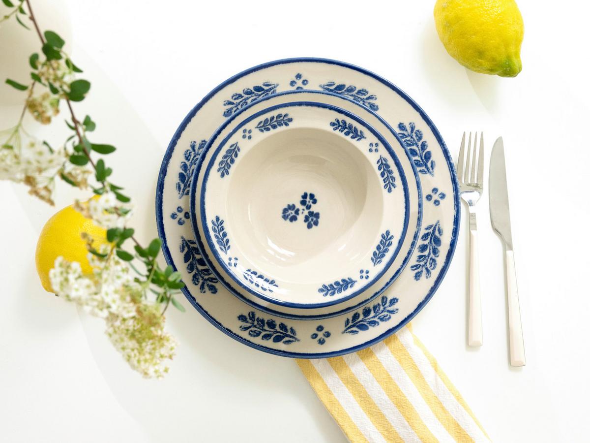 Tafelservice Rondo Steinzeug, Weiß/Blau, 12 -Teilig. - Blau/Weiß, Basics, Keramik - Creatable