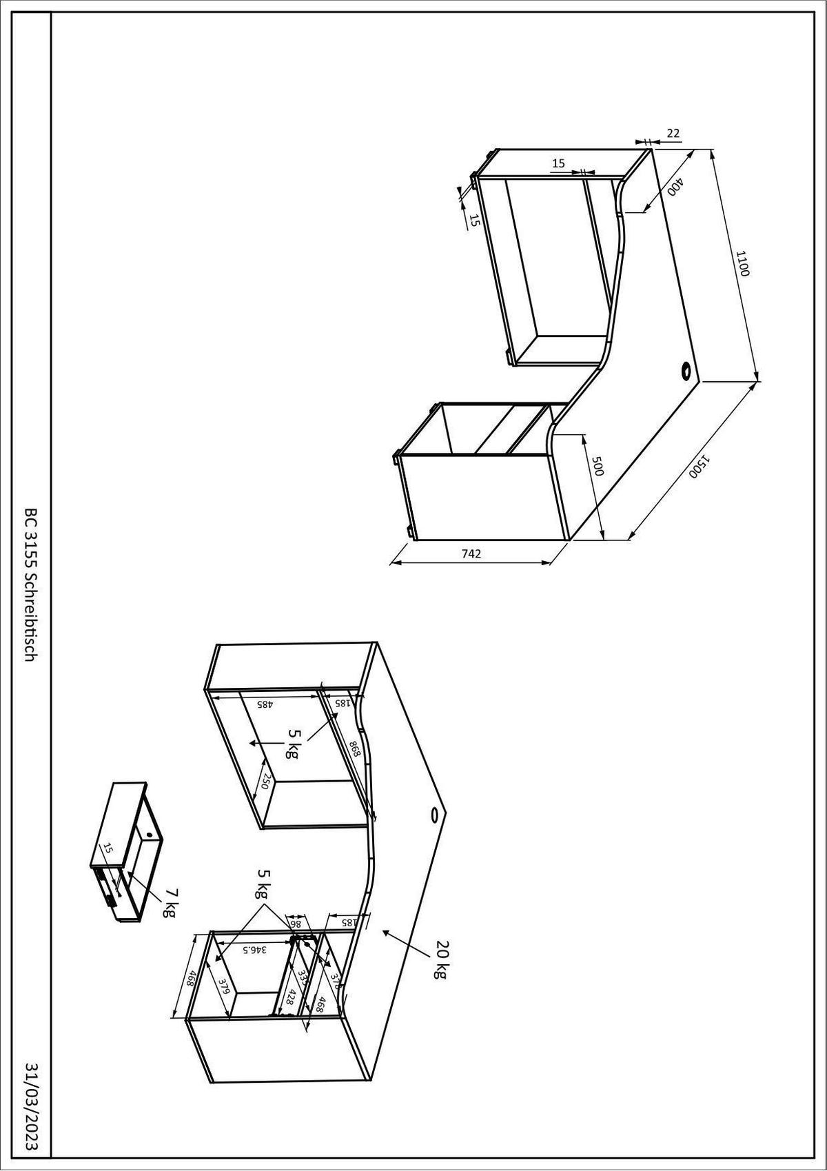 Gaming Tisch Bc 3155 Schwarz B: 110-150 Cm - Schwarz, Design, Holzwerkstoff (110/150/74/50cm) - MID.YOU