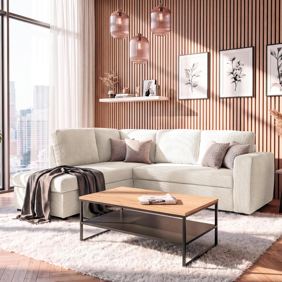Ecksofa mit Schlaffunktion Toulouse perlmutt, 206x224cm - Perlmutt/Schwarz, Trend, Holz/Textil (206/224cm)