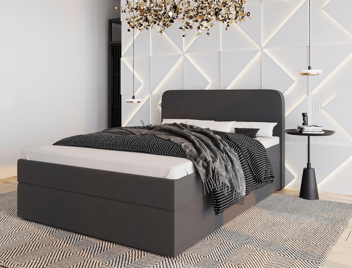Boxspringbett mit Topper 140x200 Jubi - Dunkelgrau/Anthrazit, KONVENTIONELL, Textil (140/200cm)