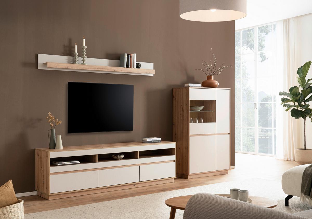 Wohnwand Sonora Eiche Artisan B: 292cm - Kaschmir/Eiche Artisan, Design, Glas/Holzwerkstoff (292/205/40cm) - MID.YOU
