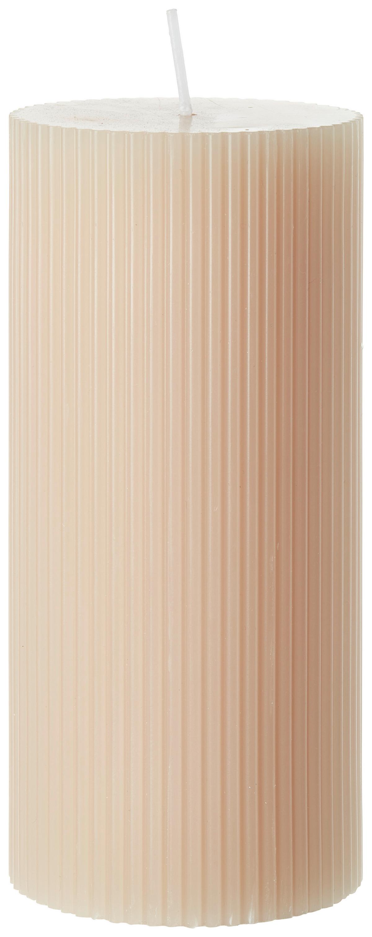 VÁLCOVÁ SVÍČKA STRIPES - bílá/růžová, přírodní materiály (7/15cm) - Premium Living