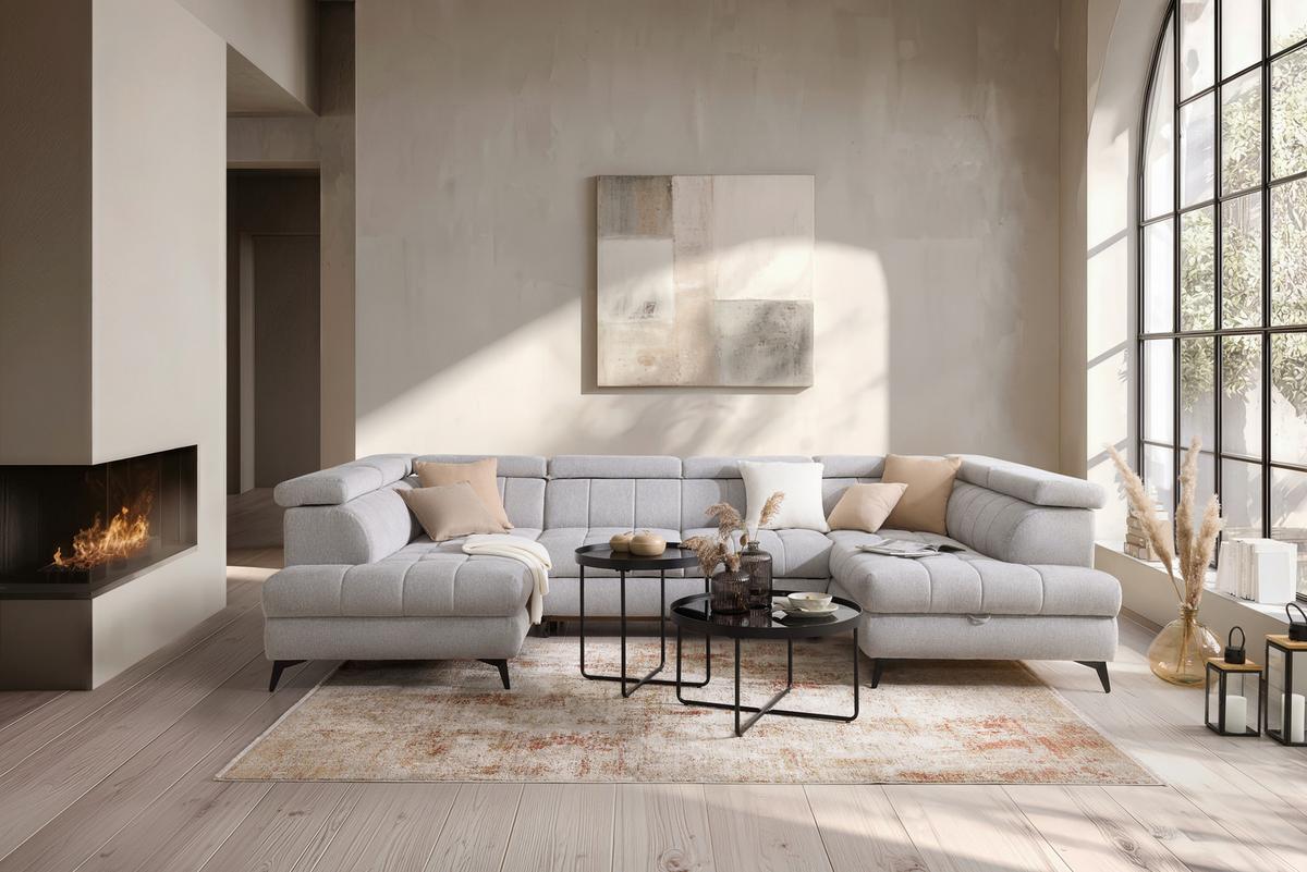 Sedací souprava LOOK, pravá, stříbrná - barvy stříbra/černá, Moderní, kov/dřevo (343/82-100/195cm) - Mömax