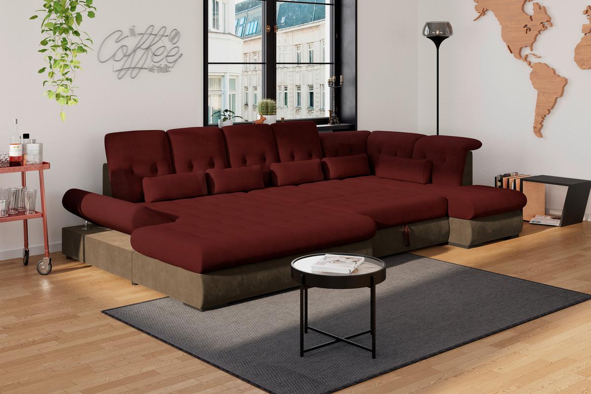Wohnlandschaft Madera Rubinrot, S: 358x212 Cm - Hellbraun/Rot, KONVENTIONELL, Kunststoff/Textil (190/358/212cm)