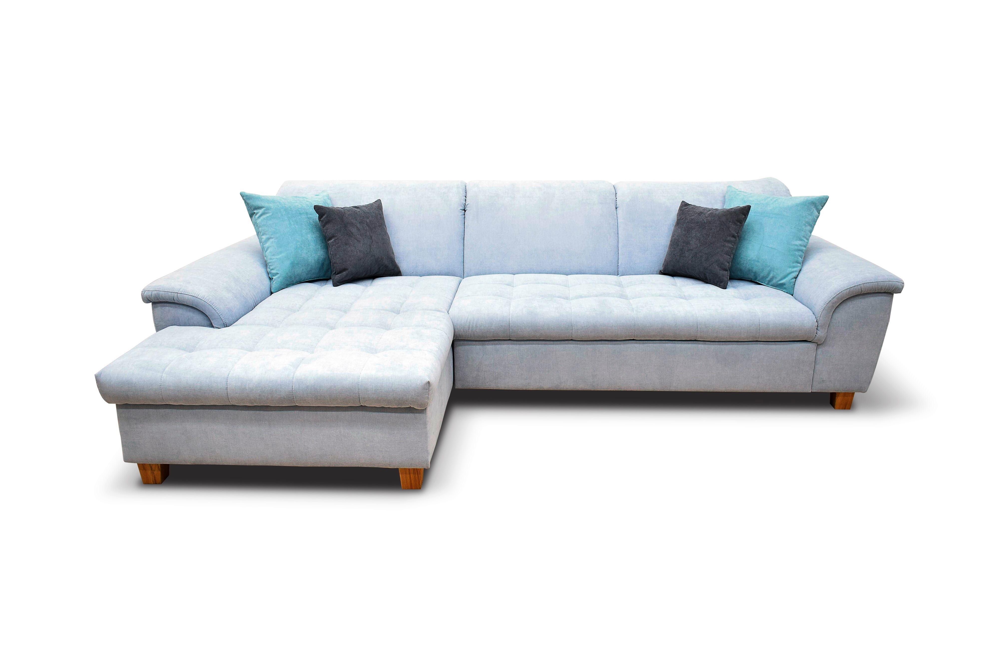 Ecksofa Franzi Pastellblau Mikrofaser - Pastellblau/Eichefarben, KONVENTIONELL, Textil (162/279cm) - MID.YOU