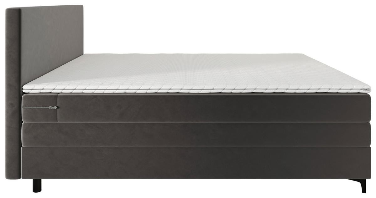 Boxspringbett Taro mit Topper 180x200 cm Grau - Schwarz/Grau, KONVENTIONELL, Textil/Metall (180/200cm)