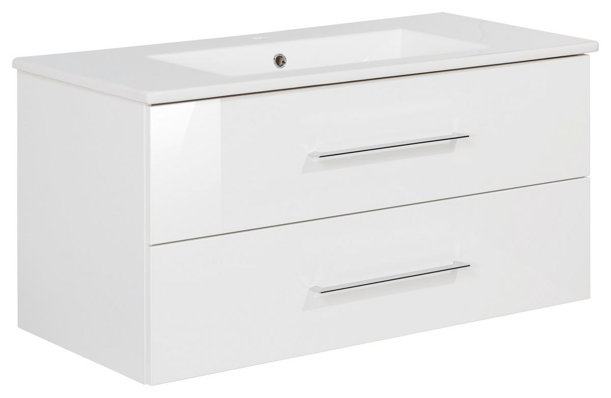 Waschbecken mit Unterschrank Perfekt B: 103 cm Weiß - Weiß, MODERN, Keramik/Holzwerkstoff (103cm) - MID.YOU