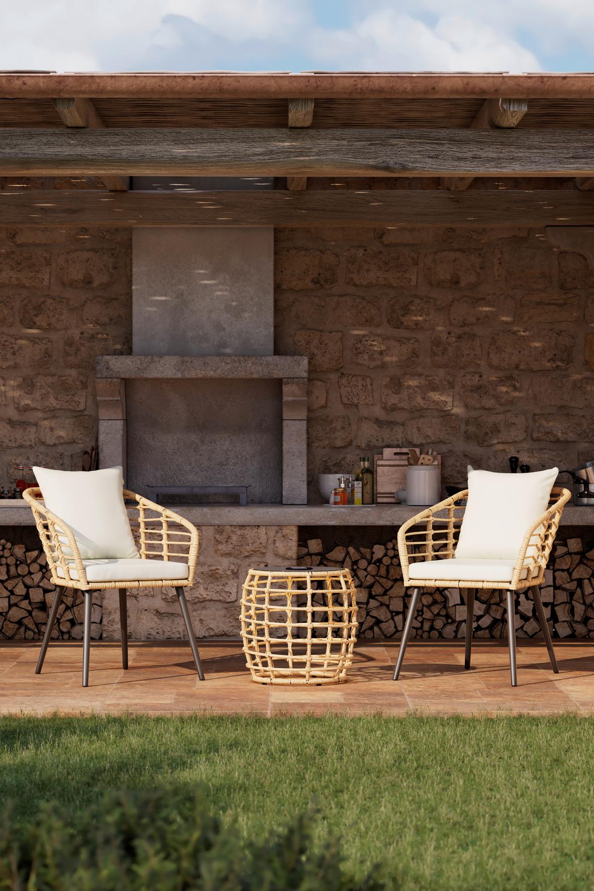 Balkonmöbel Set Sun Metall/ Kunststoff mit Kissen - Beige/Schwarz, MODERN, Glas/Kunststoff (56/72/66cm) - Beldano