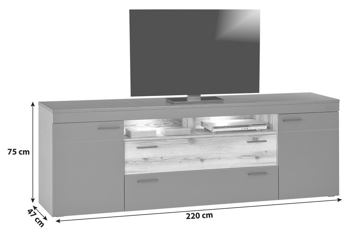 KOMODA POD TELEVIZI HENRY - Moderní, kompozitní dřevo/plast (220/75/47cm)