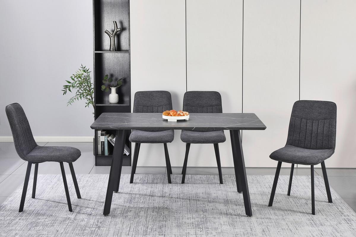 Tischgruppe Mackay 5-tlg. Metall/textil Grau, B: 140cm - Grau, KONVENTIONELL, Holzwerkstoff/Textil (140/46/75/88/80/57cm) - MID.YOU