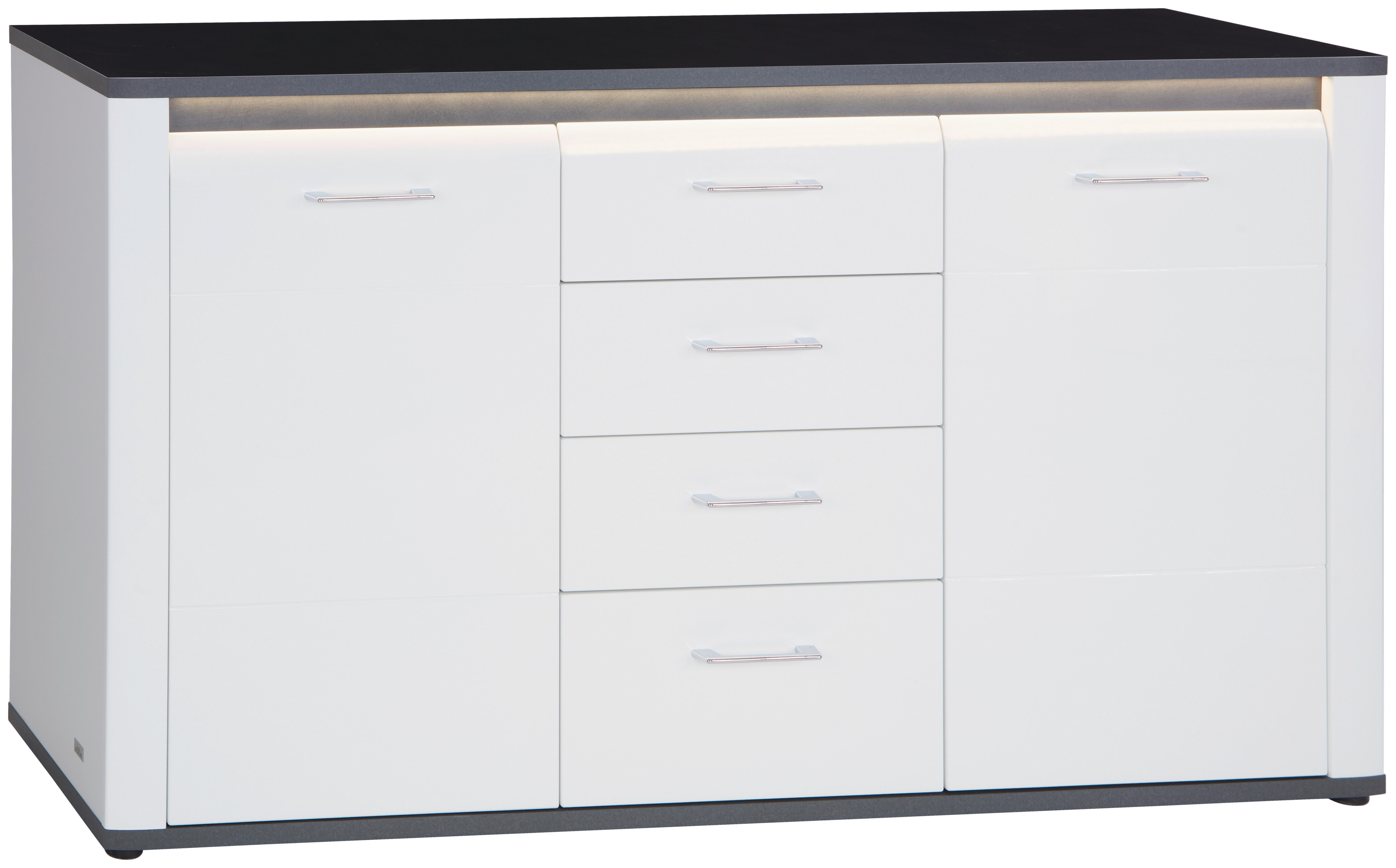 Kommode mit Lichtleiste + Softclose B 157cm Alassio Weiß - Schwarz/Graphitfarben, MODERN, Holzwerkstoff (156,3/86,2/40,5cm) - Luca Bessoni