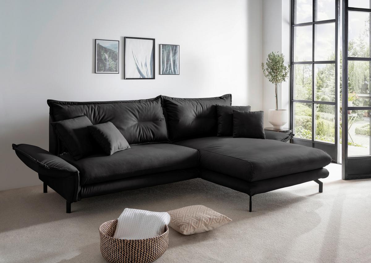 Ecksofa Lava Schwarz S: 255x180cm - Schwarz, MODERN, Textil (255/180cm) - Livetastic