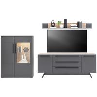 Wohnkombination Modern 3-tlg. Atlanta Grau/eiche Dekor - Eichefarben/Silberfarben, MODERN, Glas/Holzwerkstoff (300,2/203,2/46,2cm)