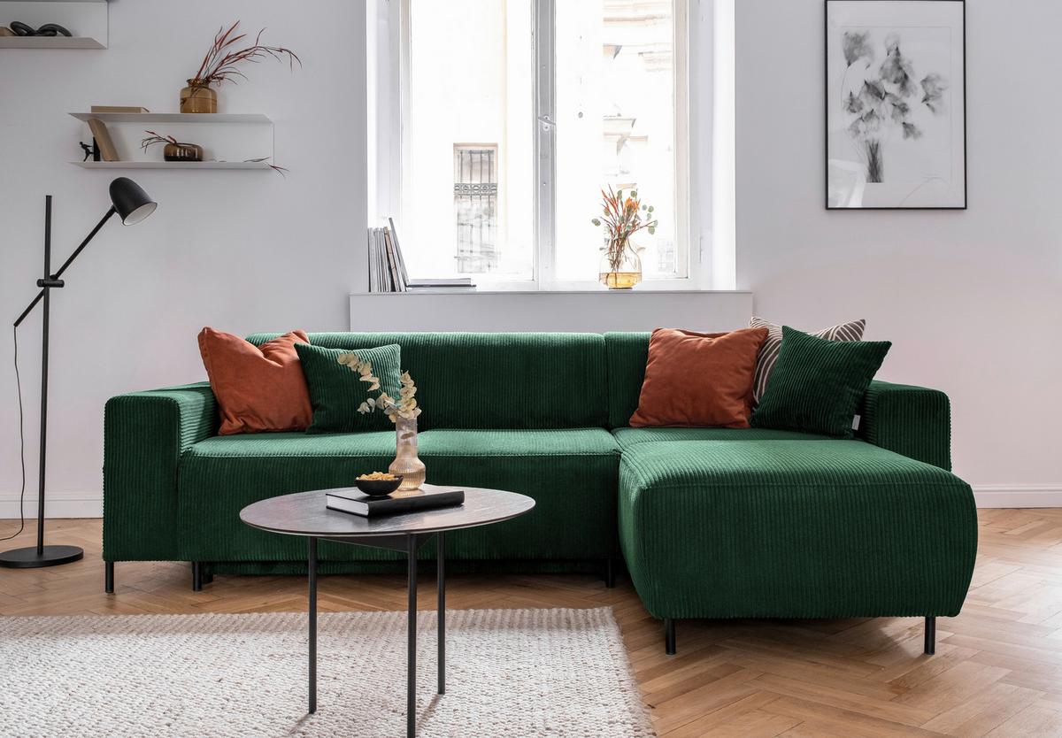 Ecksofa Cuddly Mia Flaschengrün S: 260x165 cm - Dunkelgrün/Schwarz, Textil (260/165cm) - MID.YOU