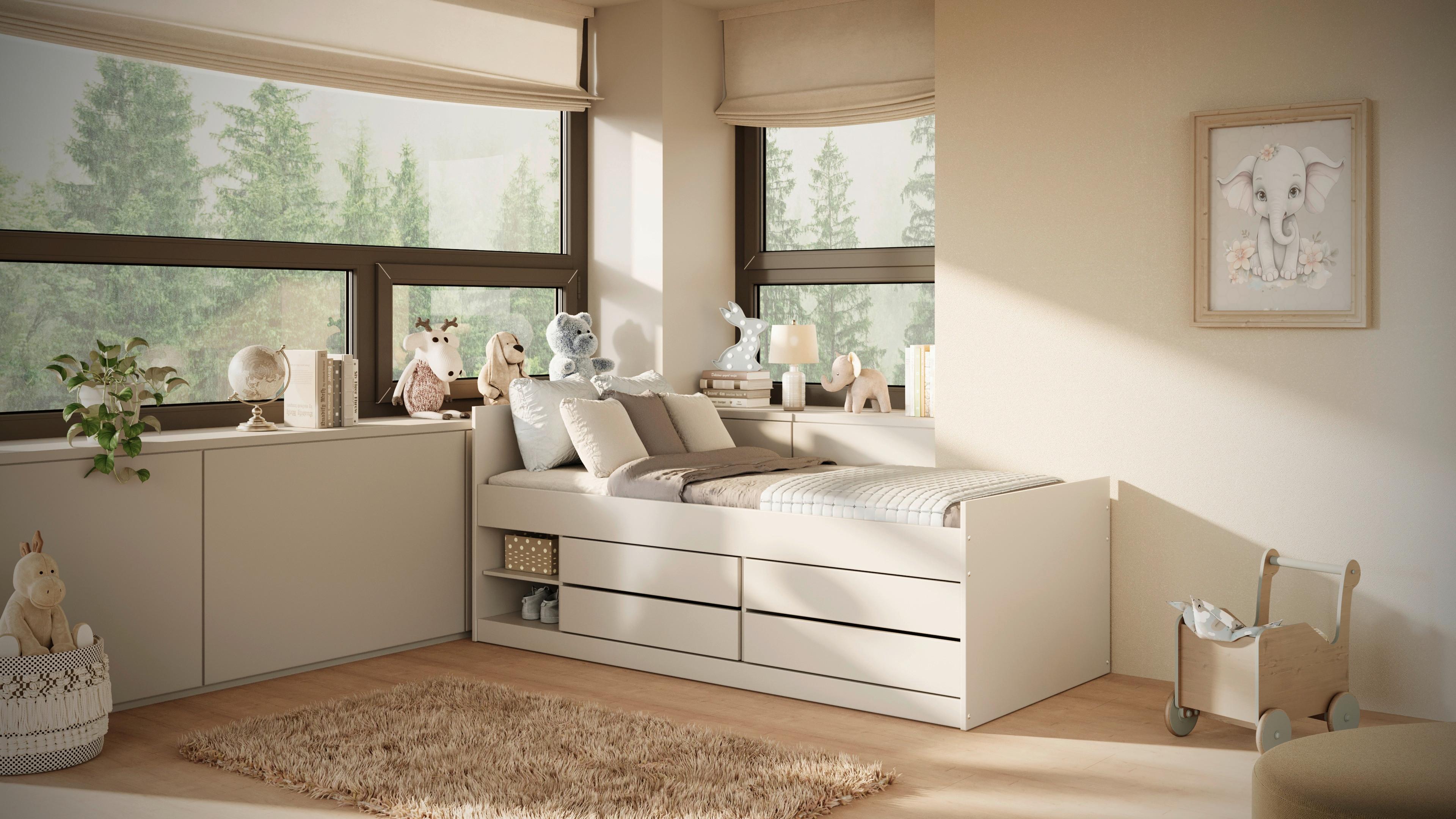 Kinder-/Juniorbett Leon Weiß B: 90cm - Birkefarben/Weiß, MODERN, Holz/Holzwerkstoff (90/200cm) - MID.YOU