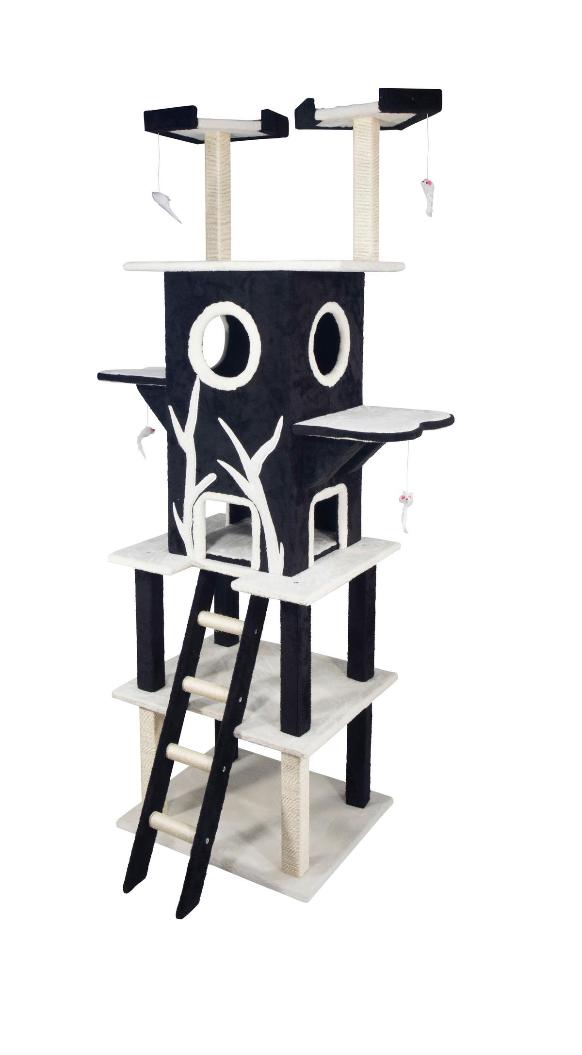 Škrabací strom pro kočky BROWNIE - bílá/černá, Konvenční, karton/kompozitní dřevo (70/60/216cm) - Mömax