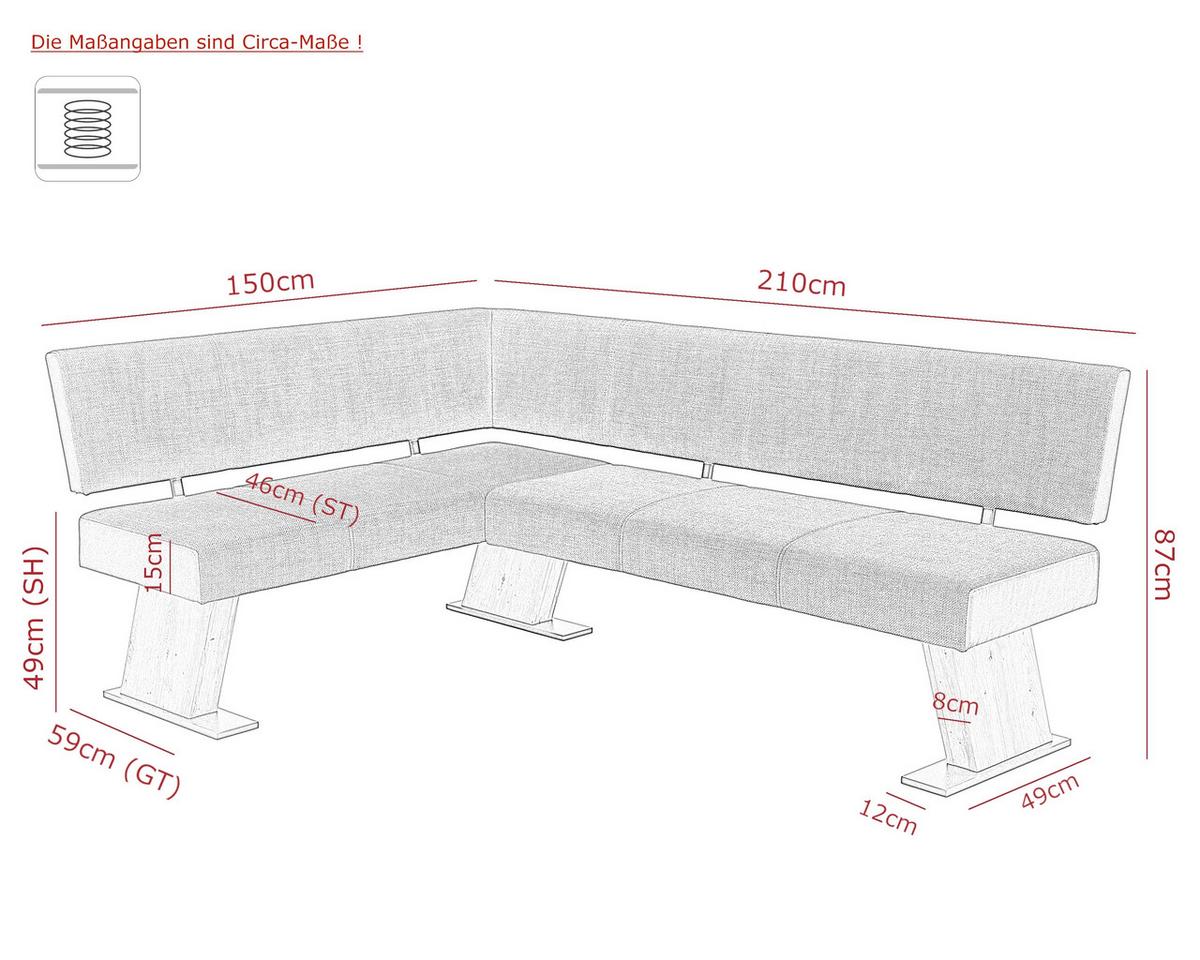Eckbank Lyon Reb - Anthrazit/Eiche Artisan, MODERN, Holzwerkstoff/Textil (210/87cm) - MID.YOU