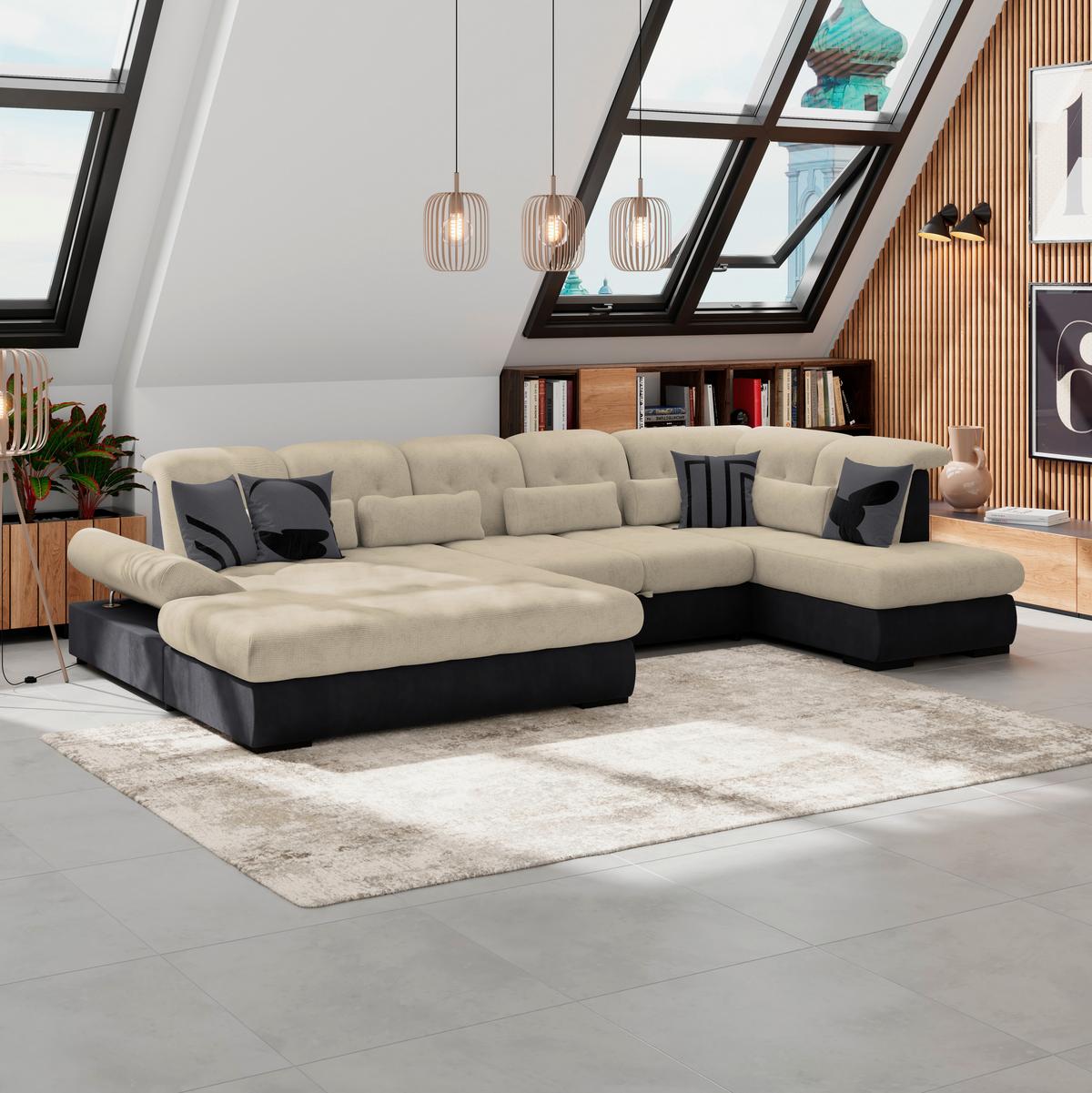 Wohnlandschaft Madera Cremefarben S: 358x212 Cm - Anthrazit/Creme, KONVENTIONELL, Kunststoff/Textil (190/358/212cm)